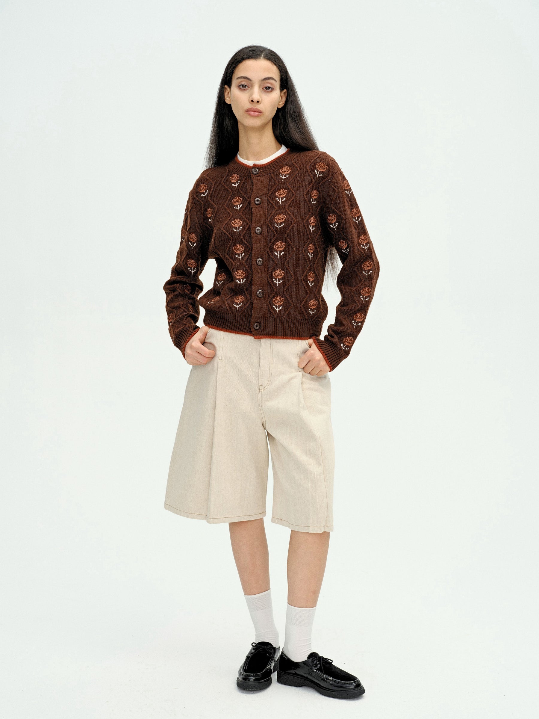 Rose Garden Knit Cardigan Brown