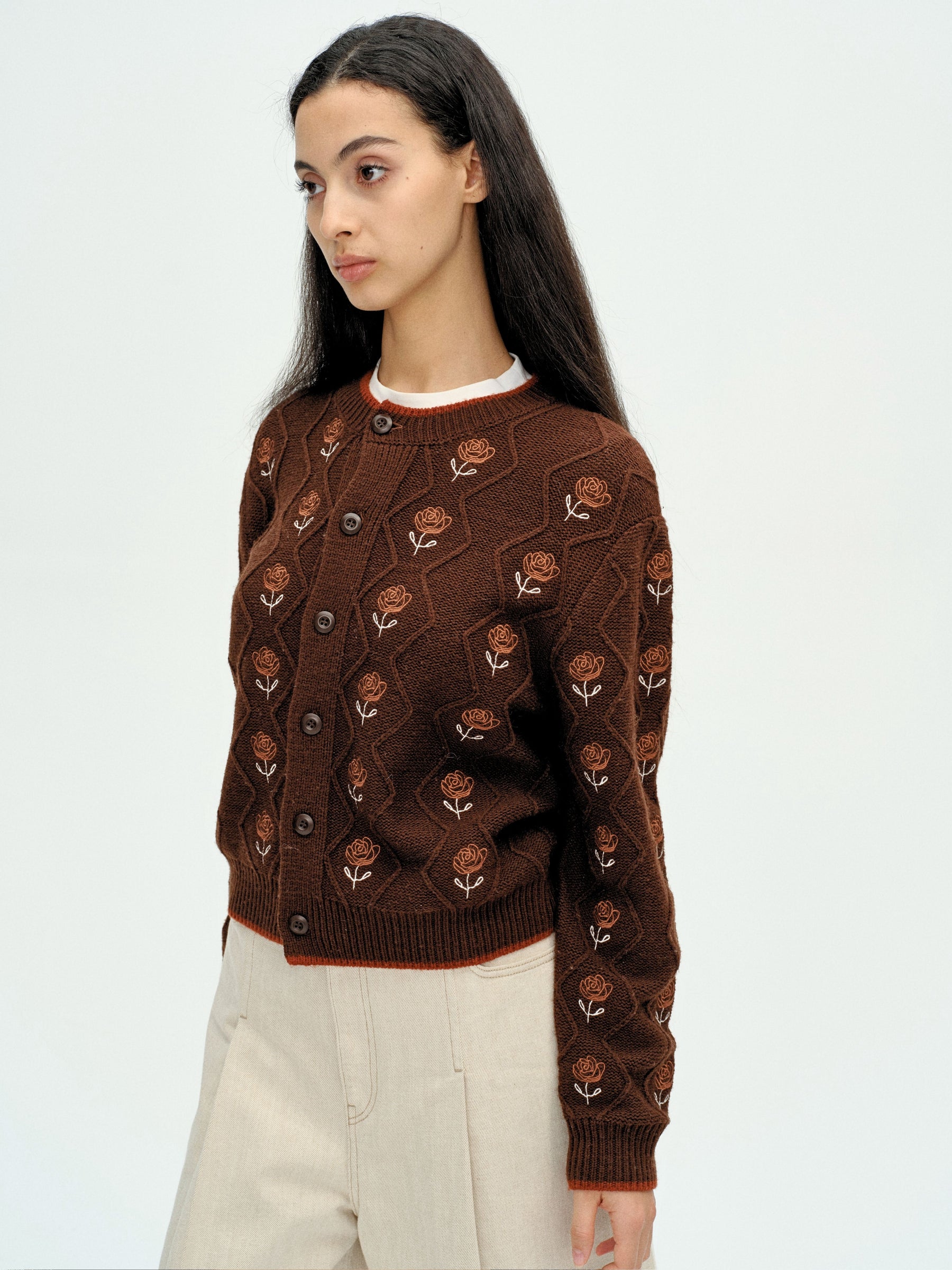 Rose Garden Knit Cardigan Brown