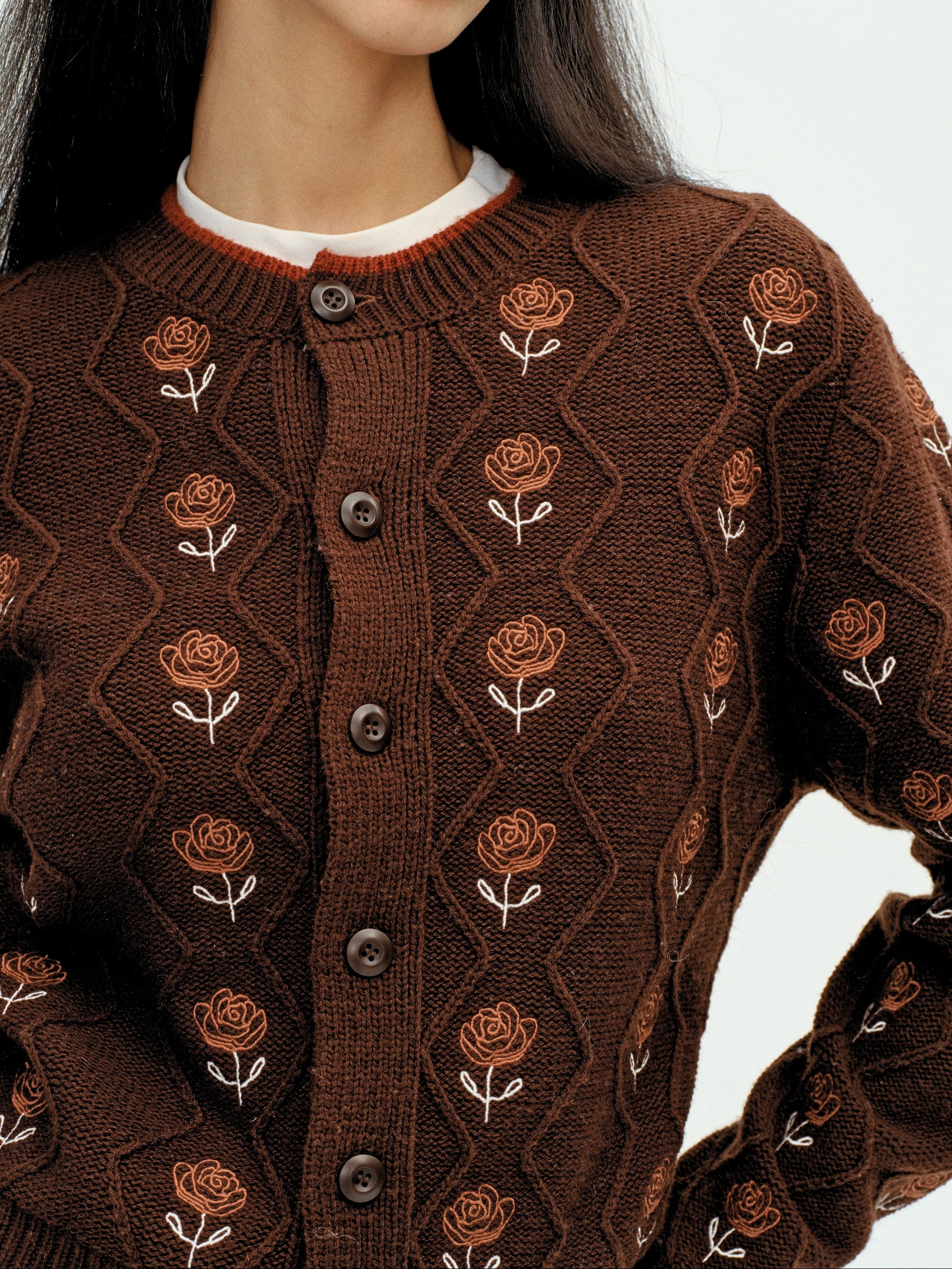 Rose Garden Knit Cardigan Brown