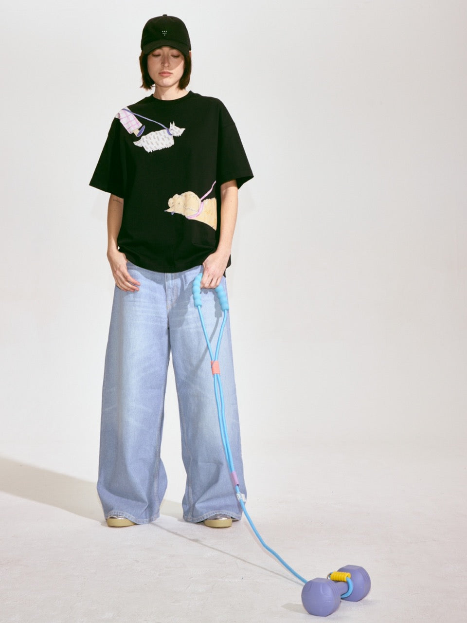 Dog Walking Patched Short-Sleeve T-shirt x Hannah Van Der Weide- Black
