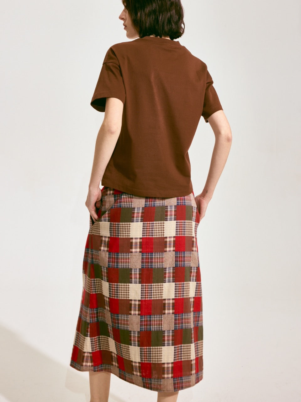 Patchwork Plaid Lace-Up Skirt