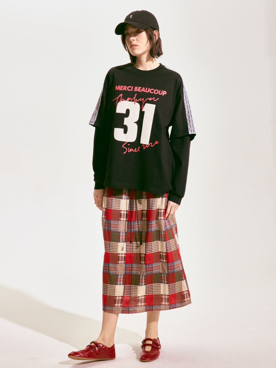 Patchwork Plaid Lace-Up Skirt