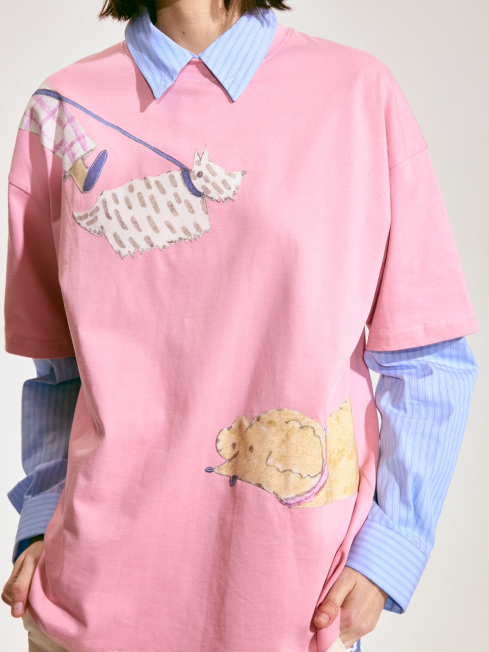 Dog Walking Patched Short-Sleeve T-shirt x Hannah Van Der Weide- Pink