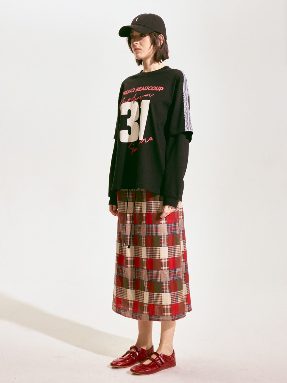 Patchwork Plaid Lace-Up Skirt