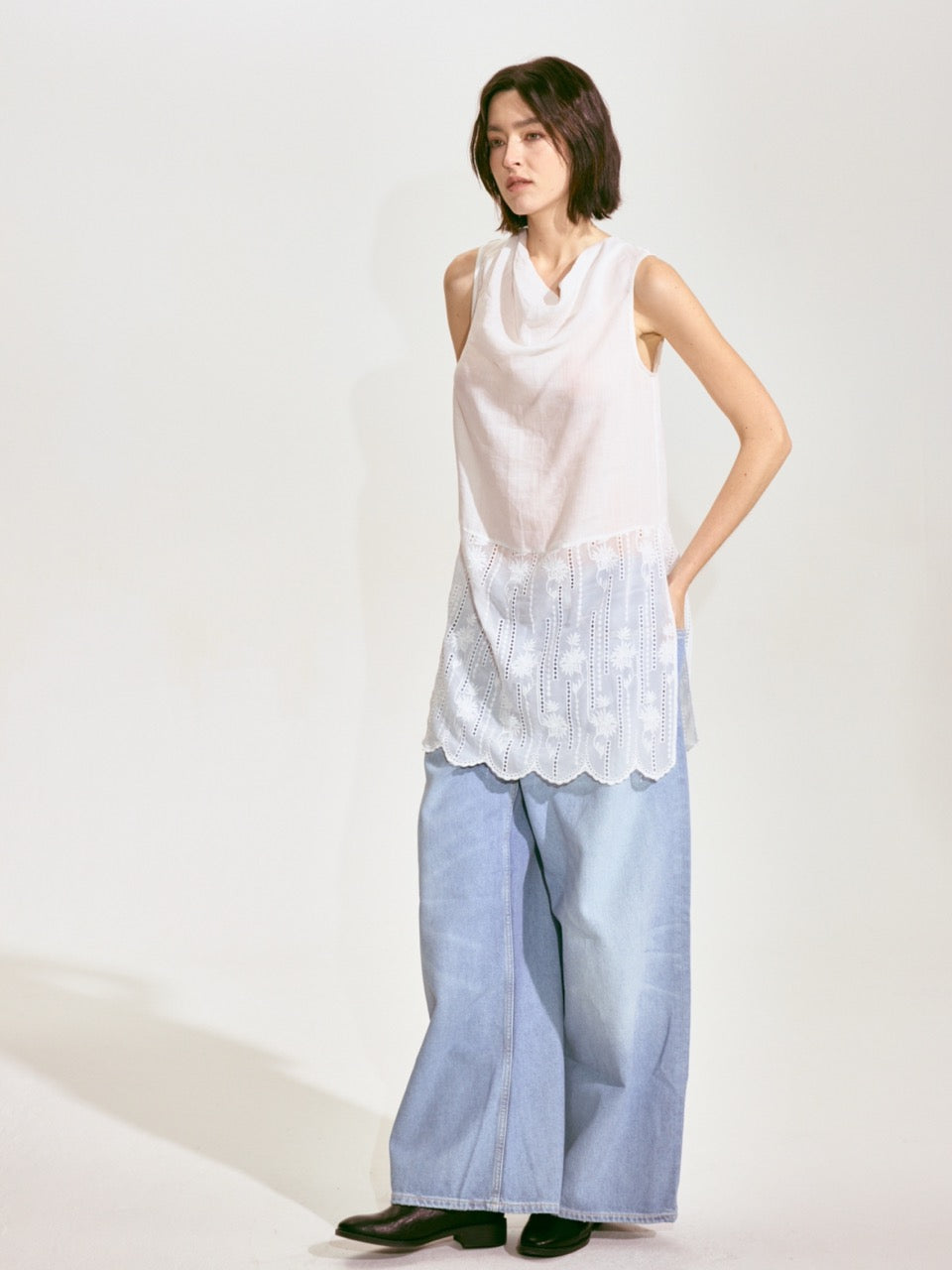 Draped Neck Flowing Blouse