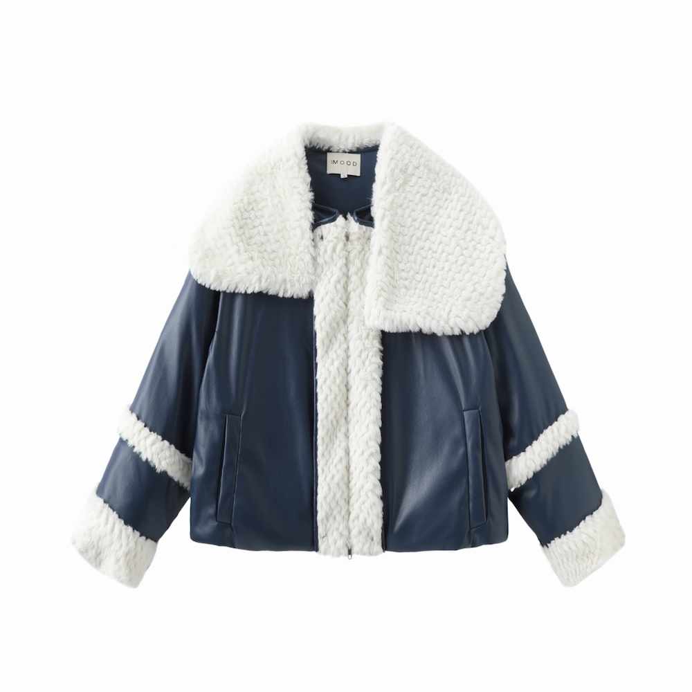 純素皮革泰迪羽絨外套 - 藍色