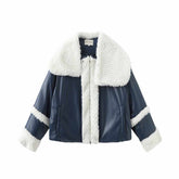 純素皮革泰迪羽絨外套 - 藍色