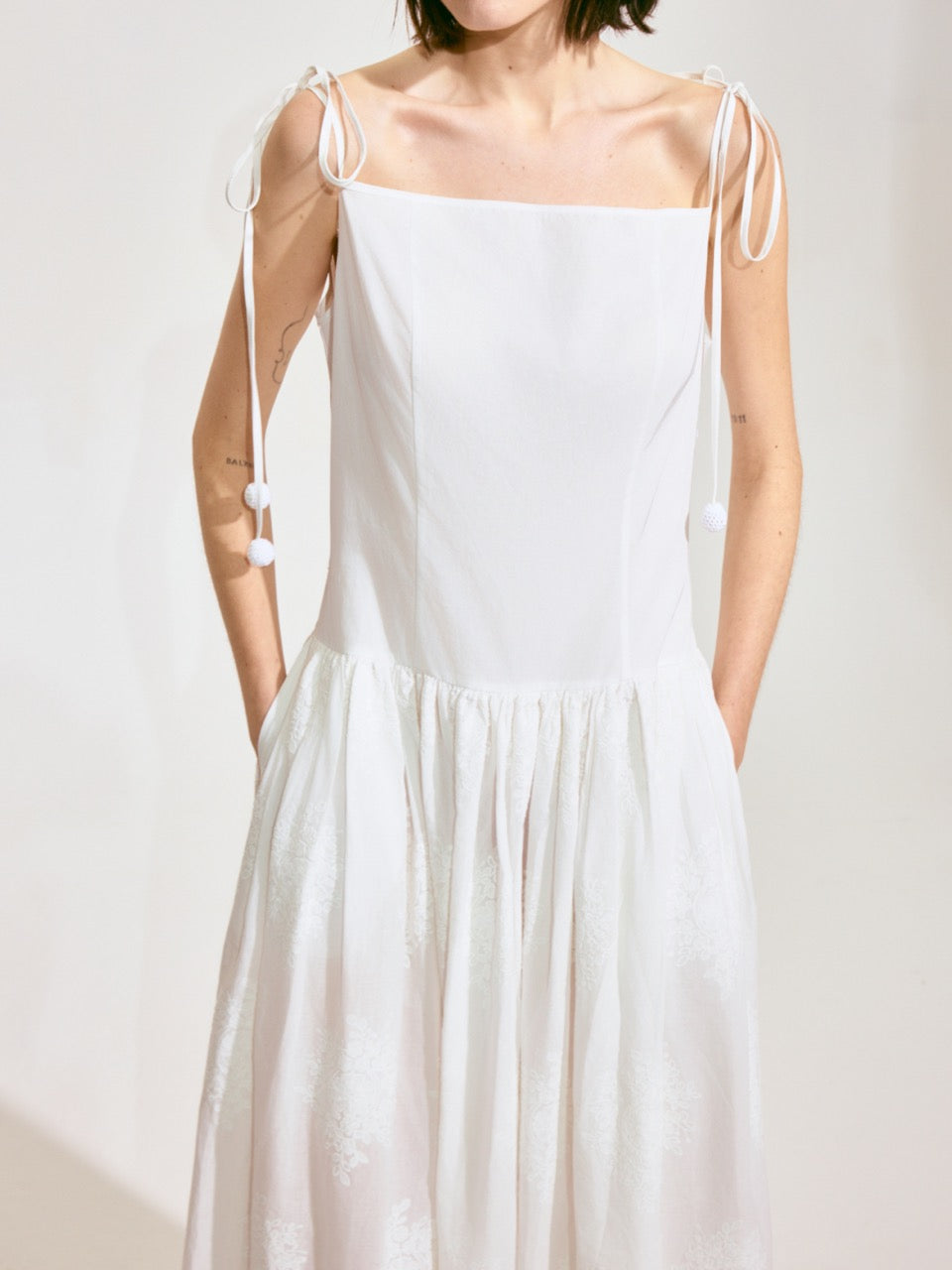 Lace-Embroidered Ramie Camisole Dress