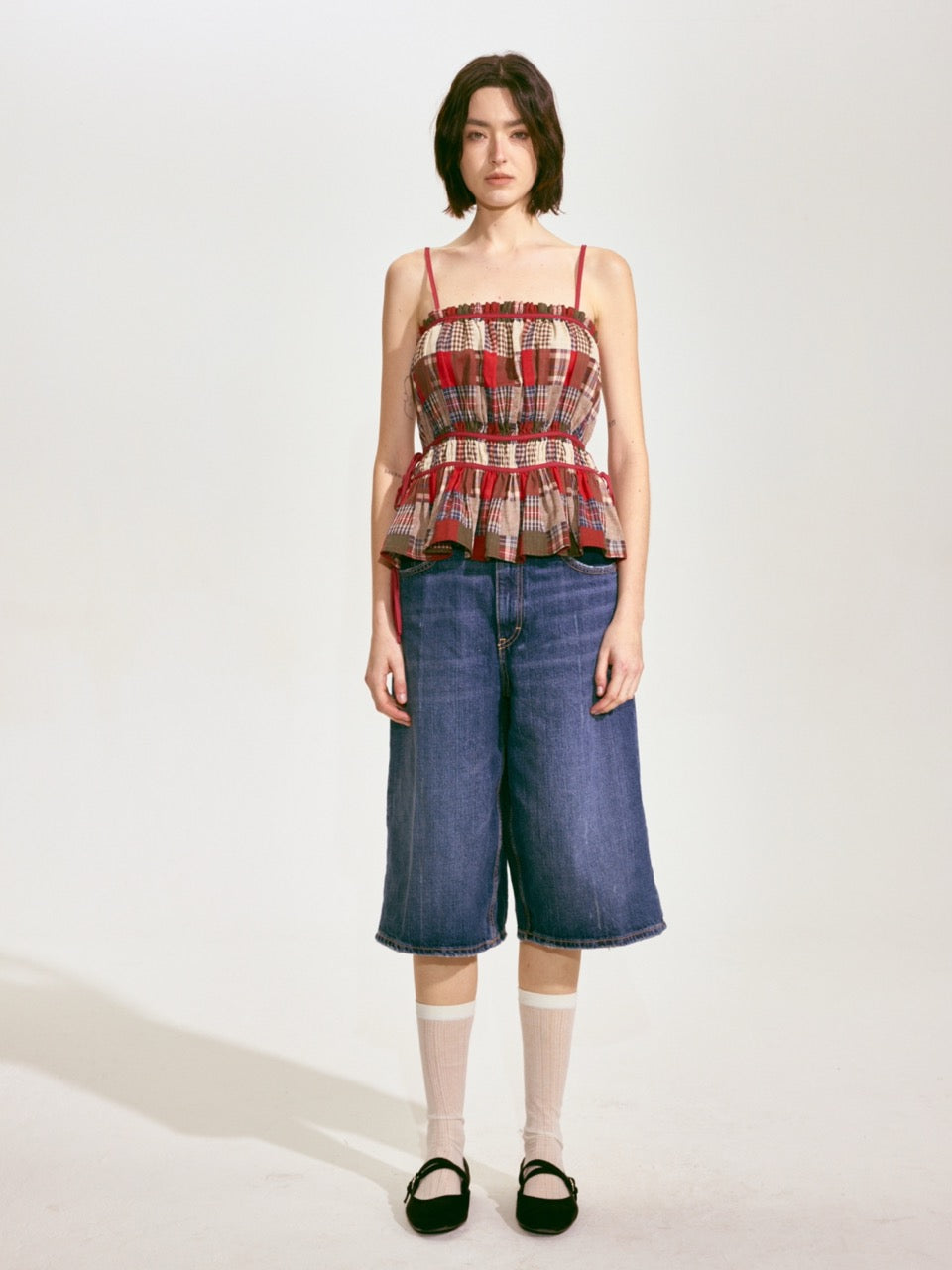 Patchwork Plaid Lace-Up Camisole