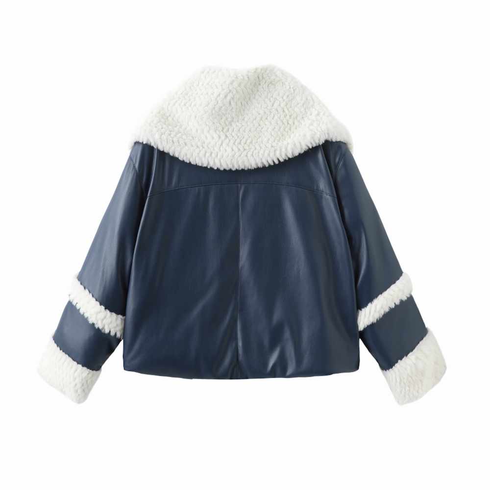 純素皮革泰迪羽絨外套 - 藍色