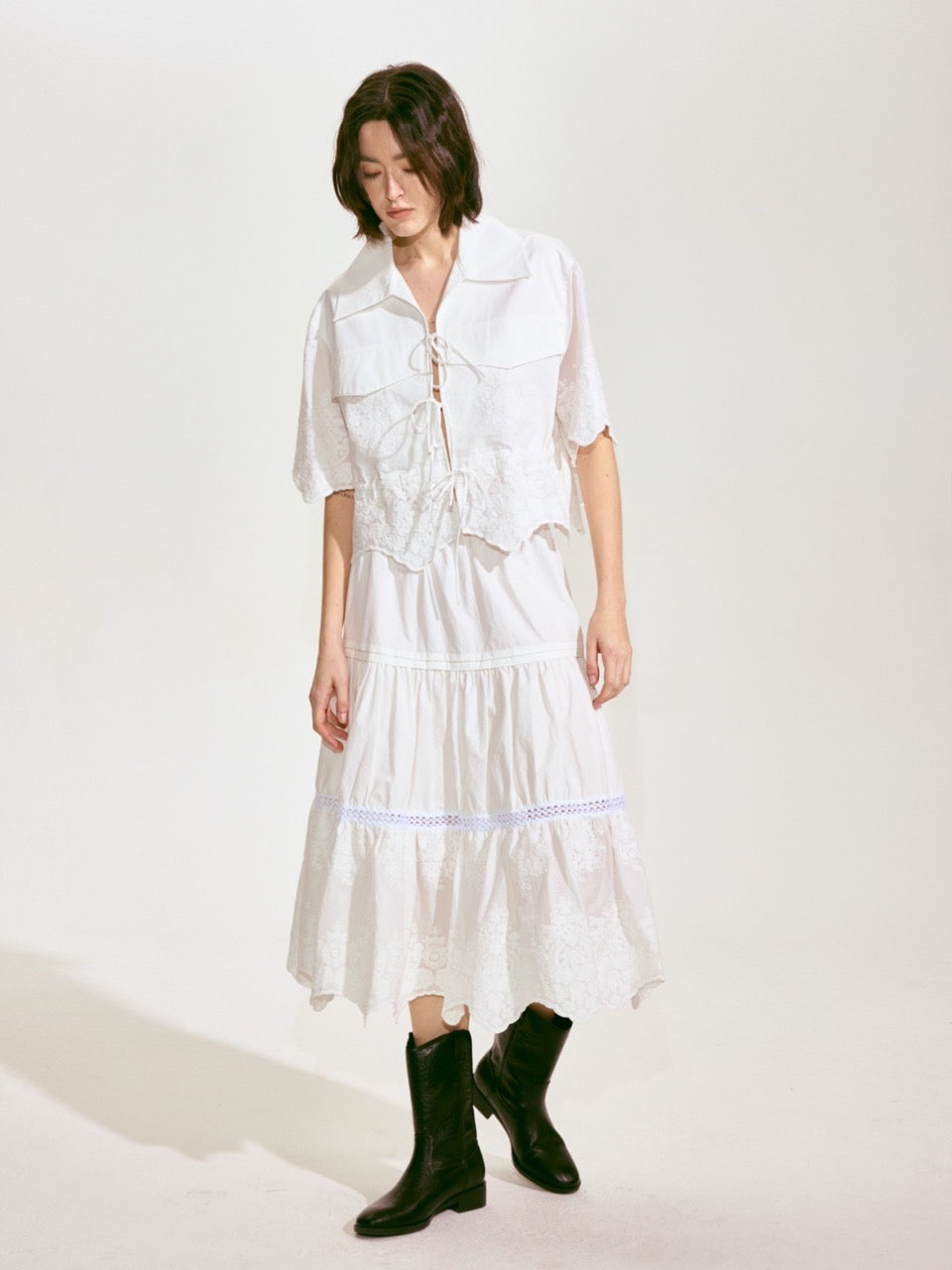 Lace-Embroidered Ramie Top