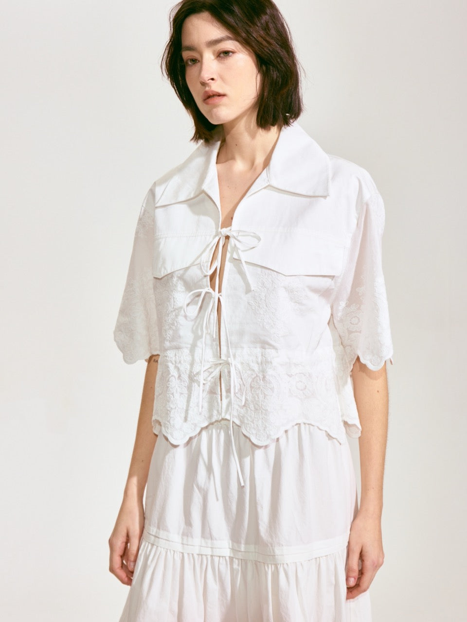 Lace-Embroidered Ramie Top