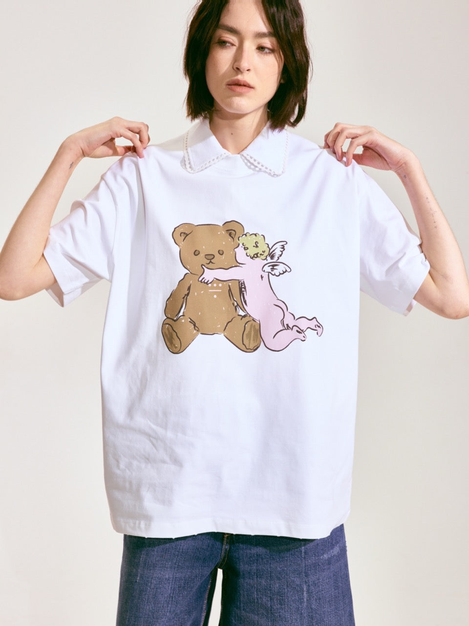Bear with Angel Short-Sleeve T-shirt - White