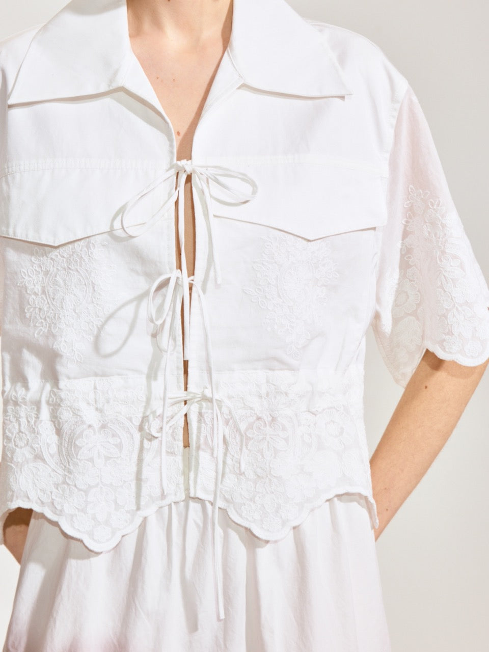 Lace-Embroidered Ramie Top