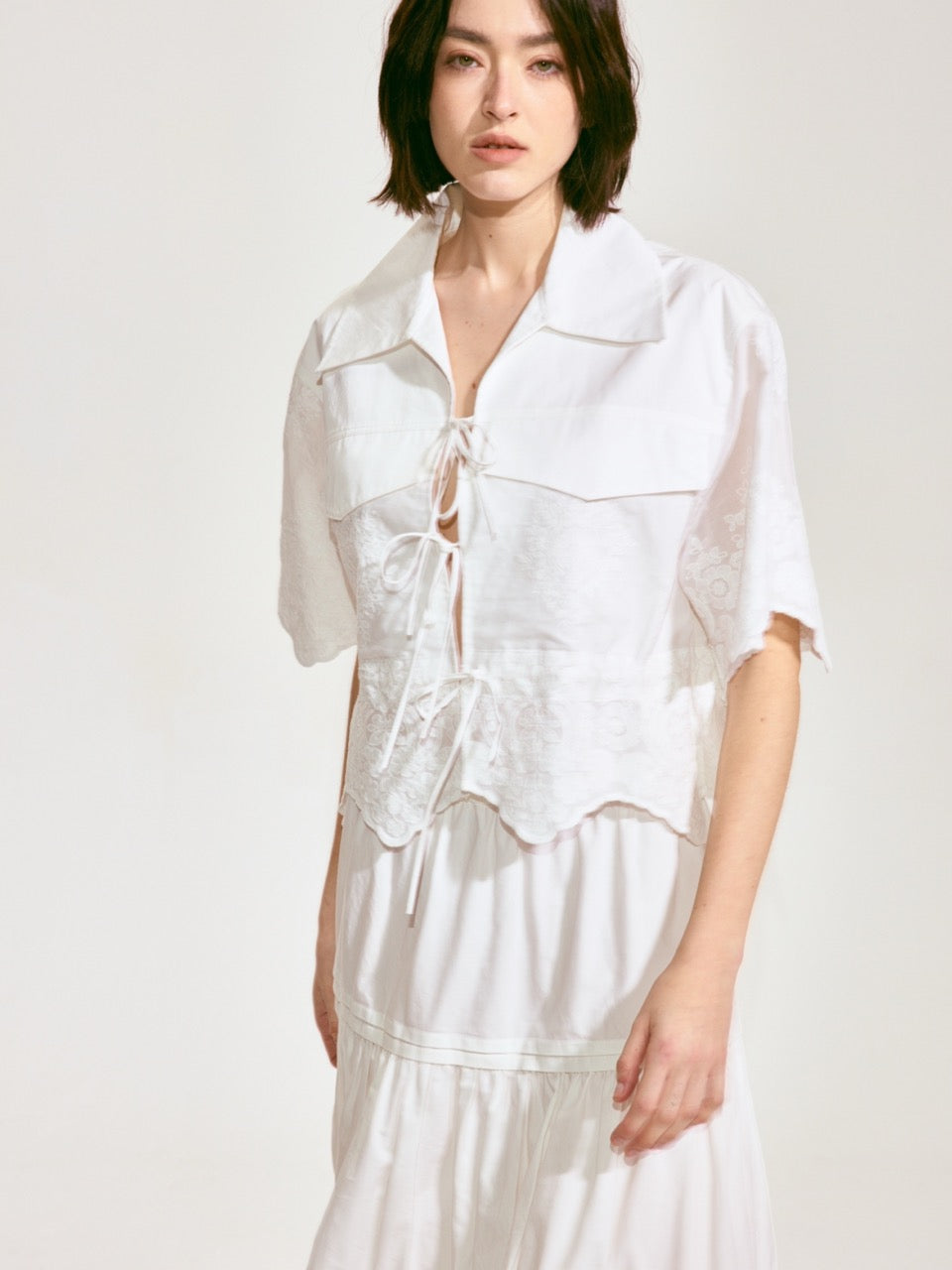 Lace-Embroidered Ramie Top