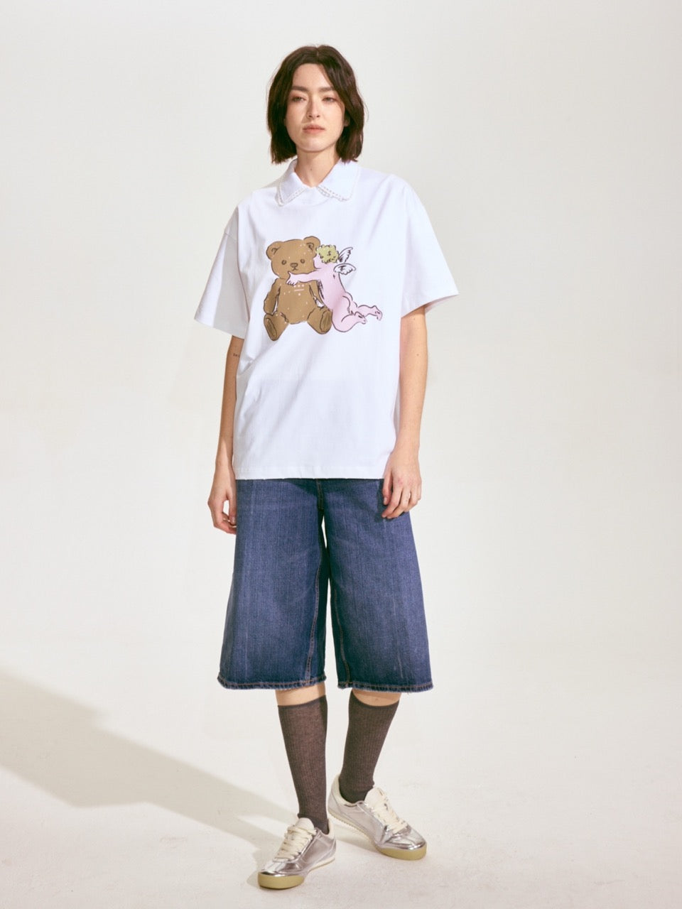 Bear with Angel Short-Sleeve T-shirt - White