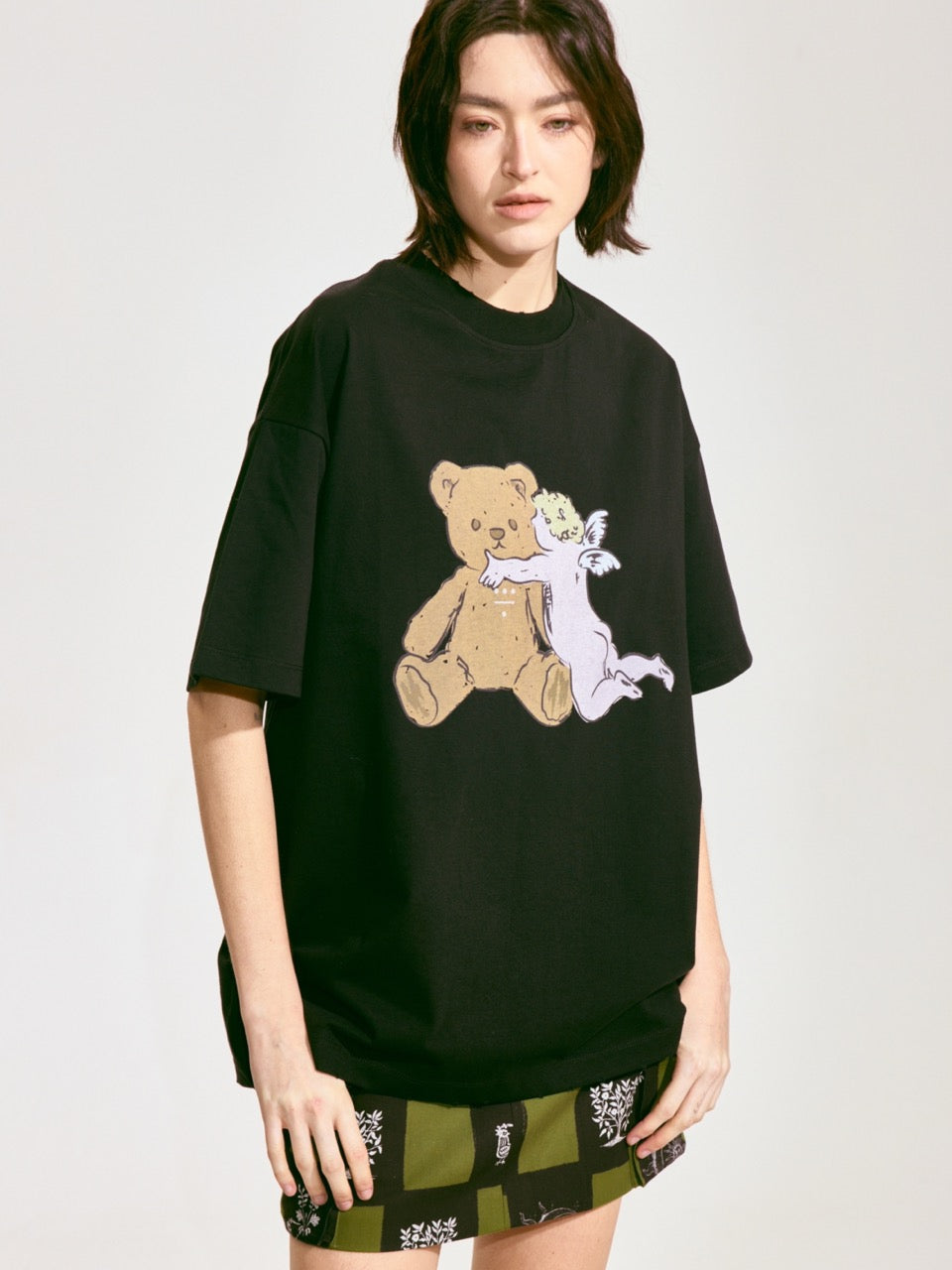Bear with Angel Short-Sleeve T-shirt - Black