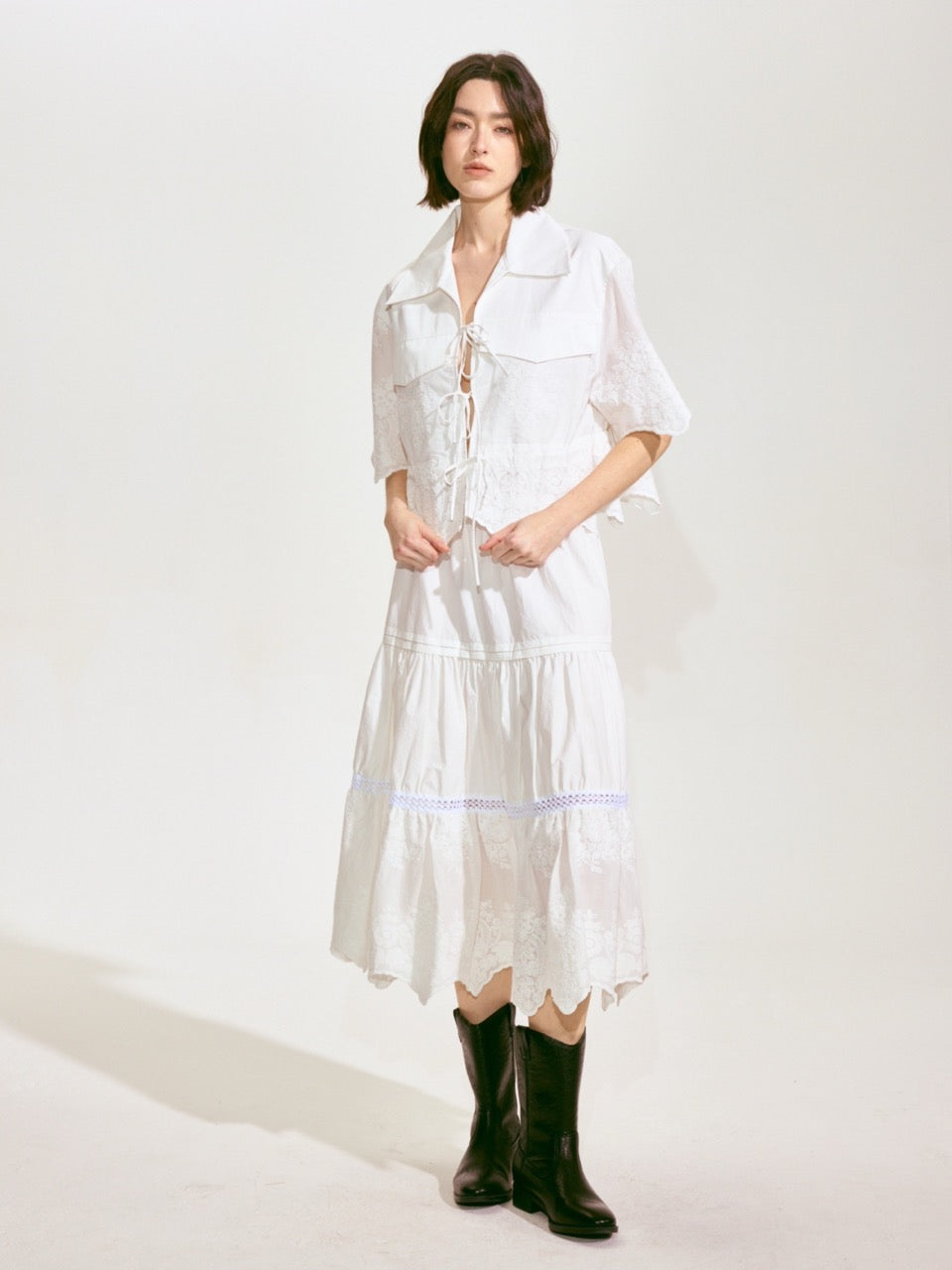 Lace-Embroidered Ramie Top