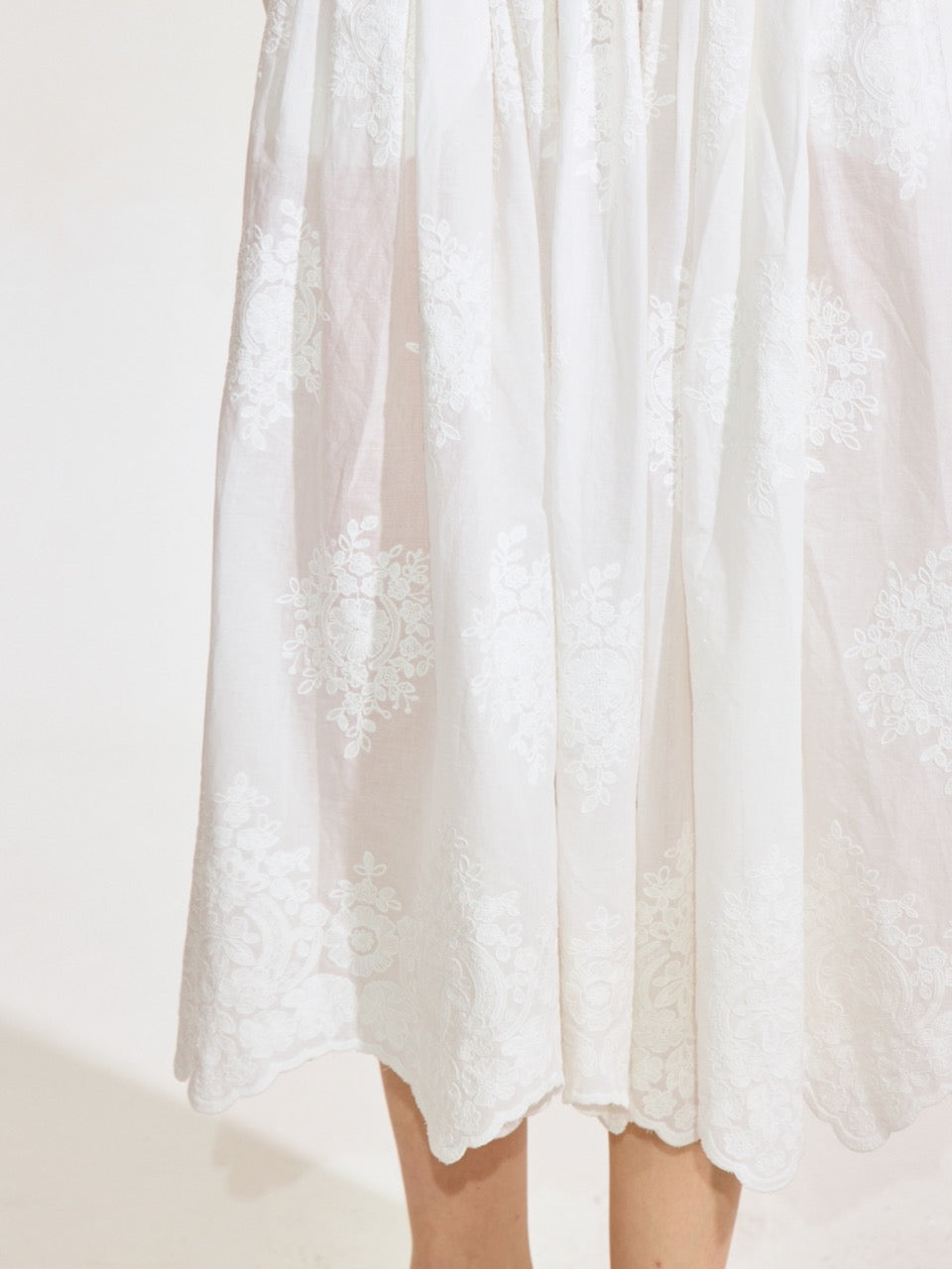 Lace-Embroidered Ramie Camisole Dress