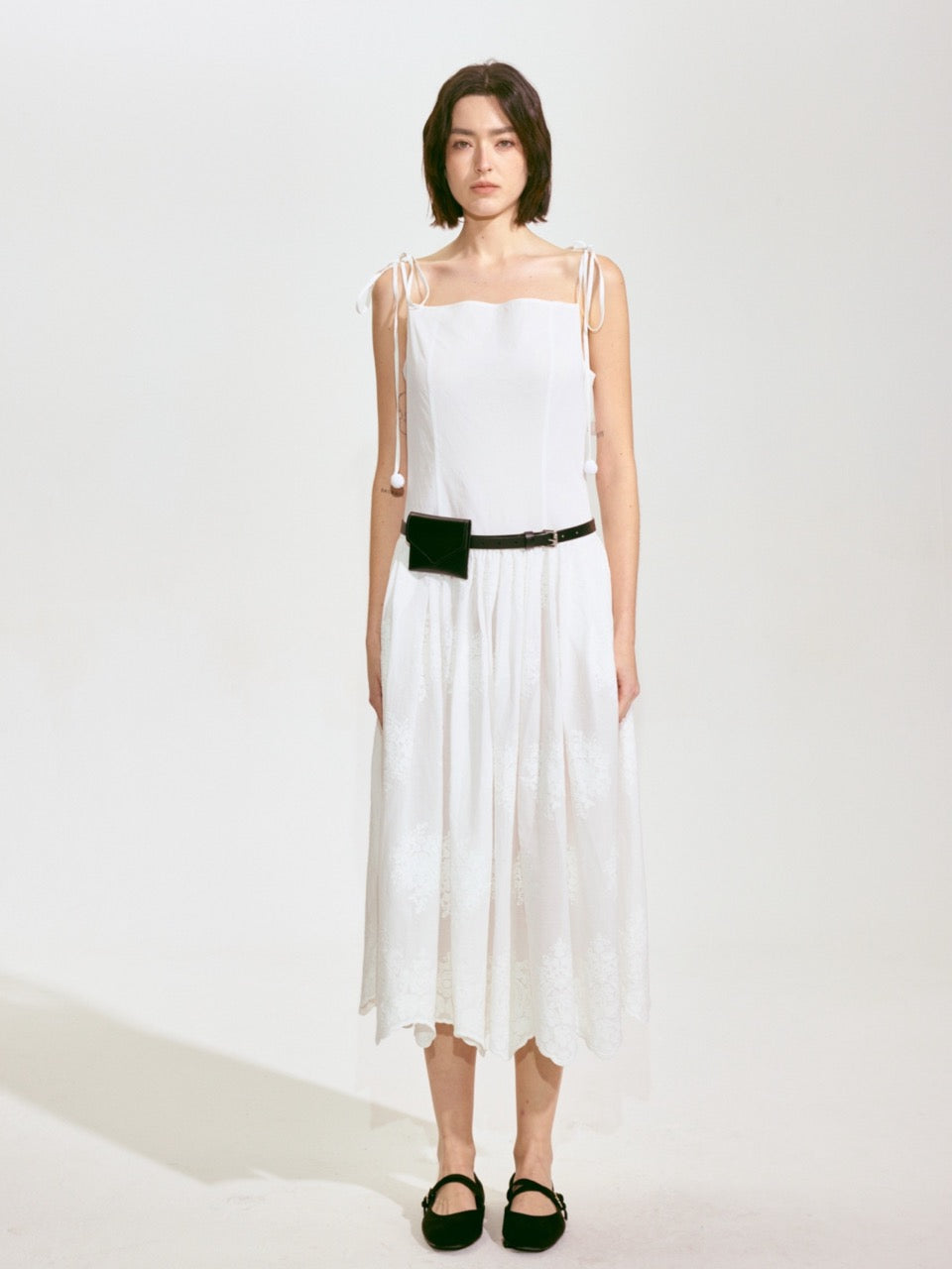 Lace-Embroidered Ramie Camisole Dress