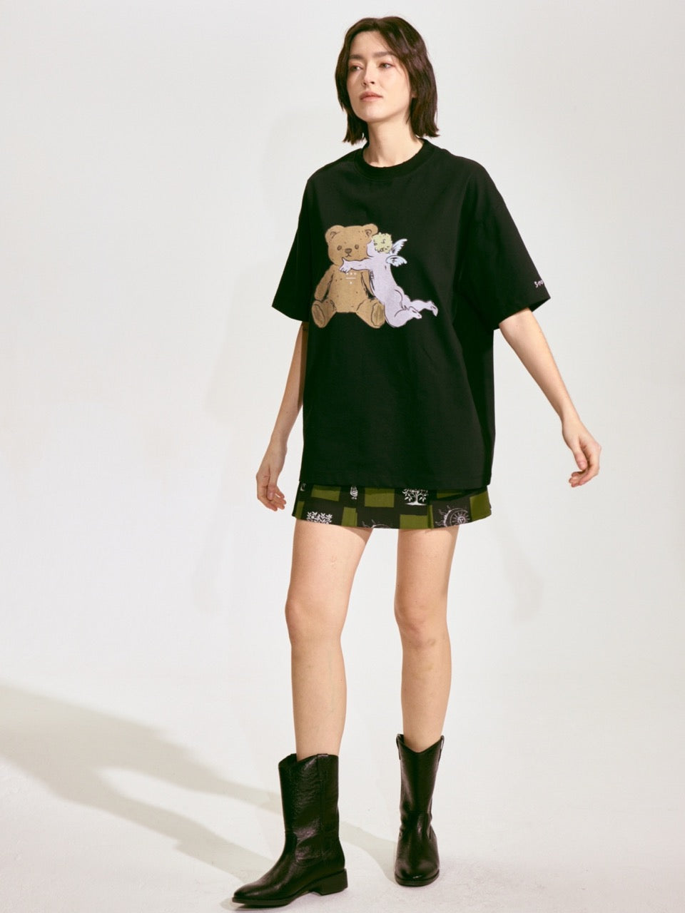 Bear with Angel Short-Sleeve T-shirt - Black