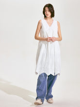 Lace-Embroidered Ramie V-Neck Dress