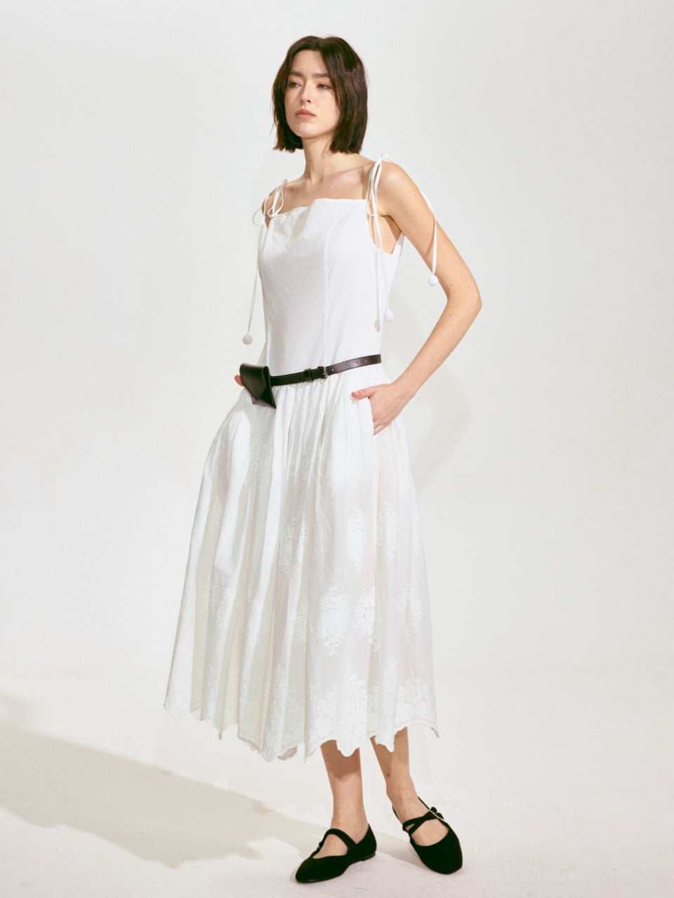 Lace-Embroidered Ramie Camisole Dress