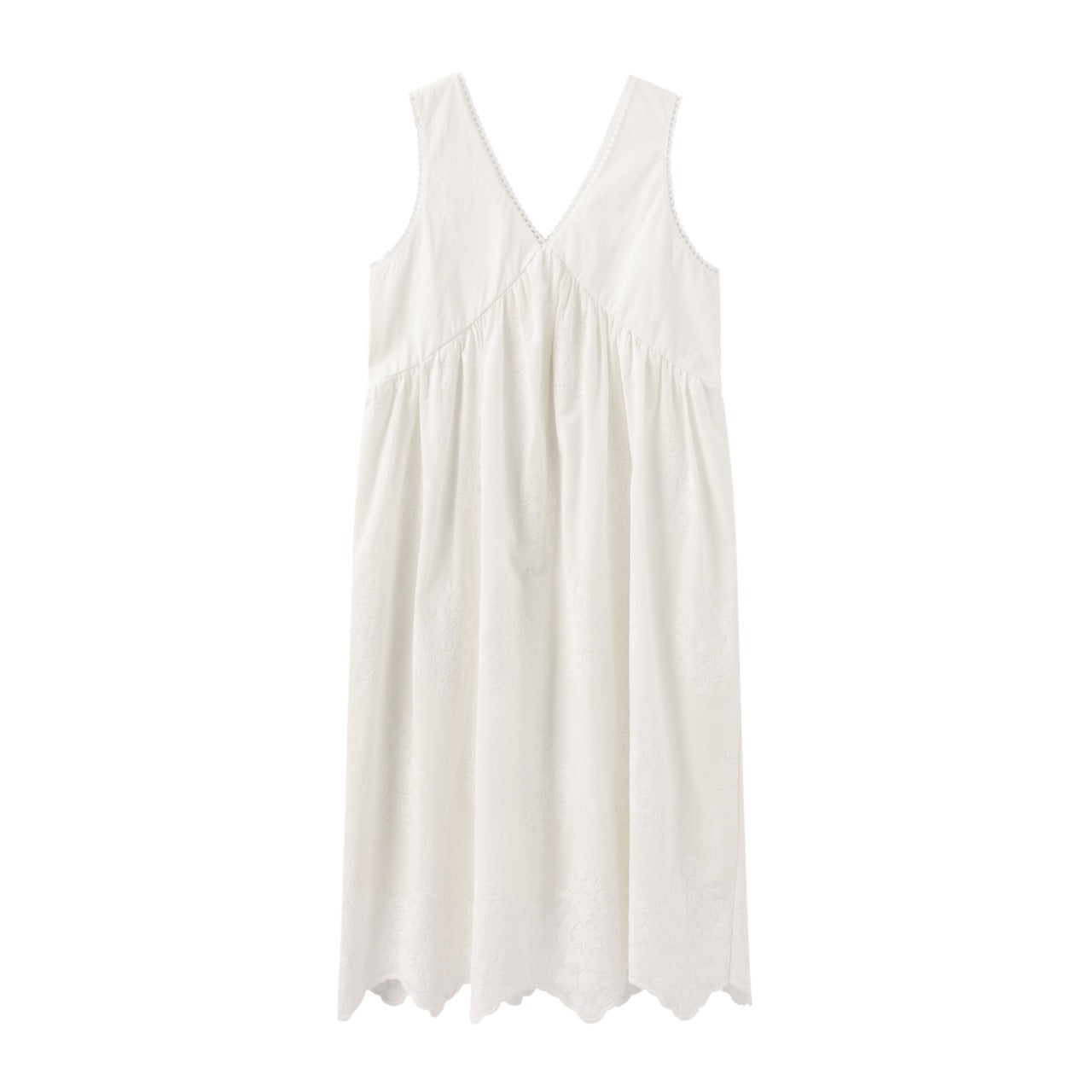 Lace-Embroidered Ramie V-Neck Dress