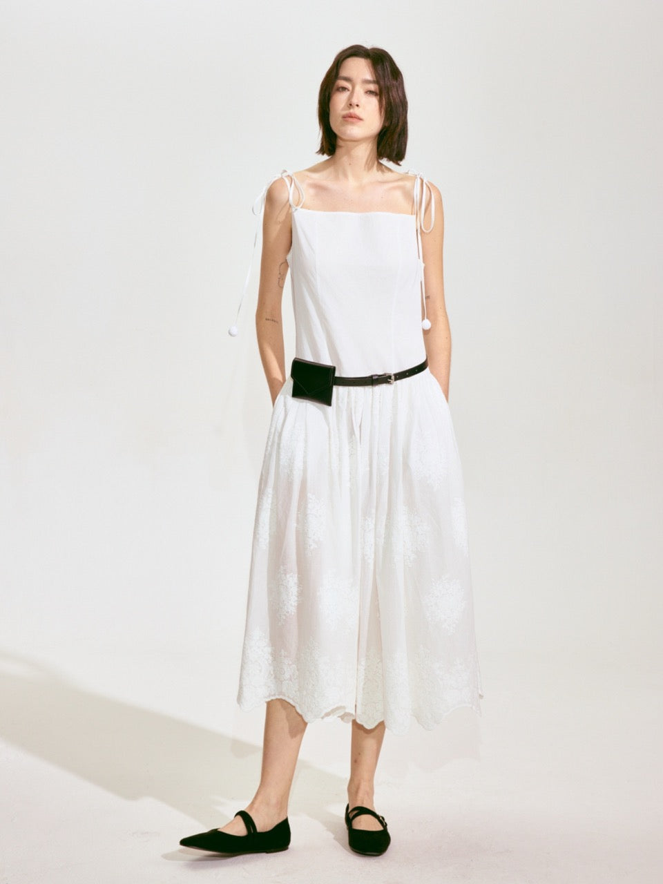 Lace-Embroidered Ramie Camisole Dress