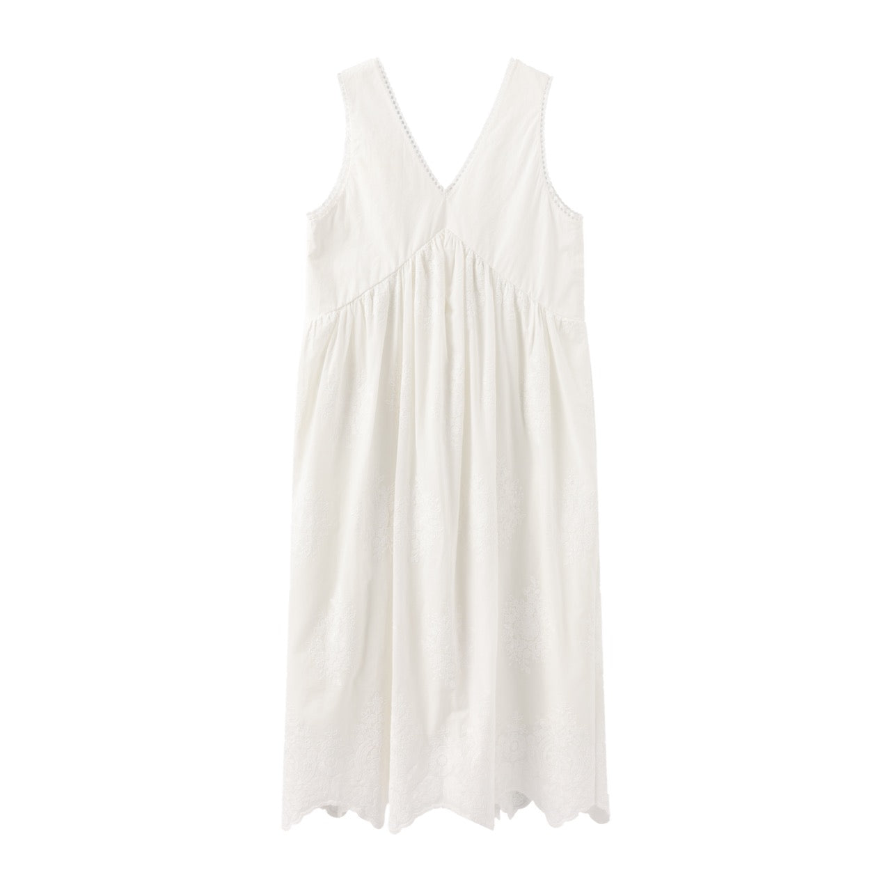 Lace-Embroidered Ramie V-Neck Dress