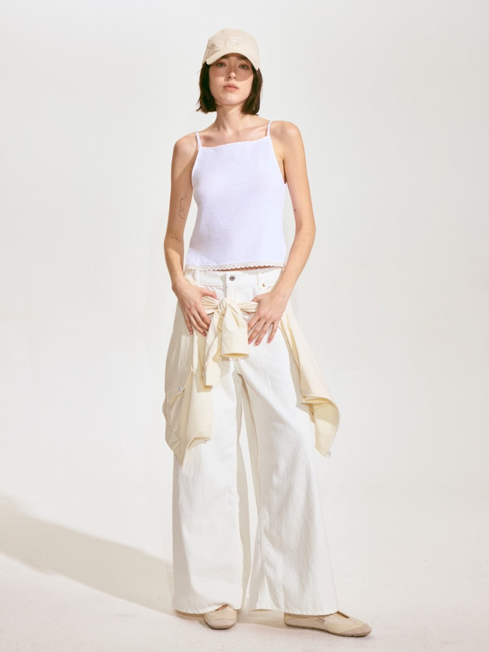 Scalloped Knit Camisole - White