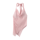 Pink Pleated Asymmetrical Strappy Tops