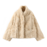 乳牛印花泰迪剪羊毛粗呢大衣 - 棕色