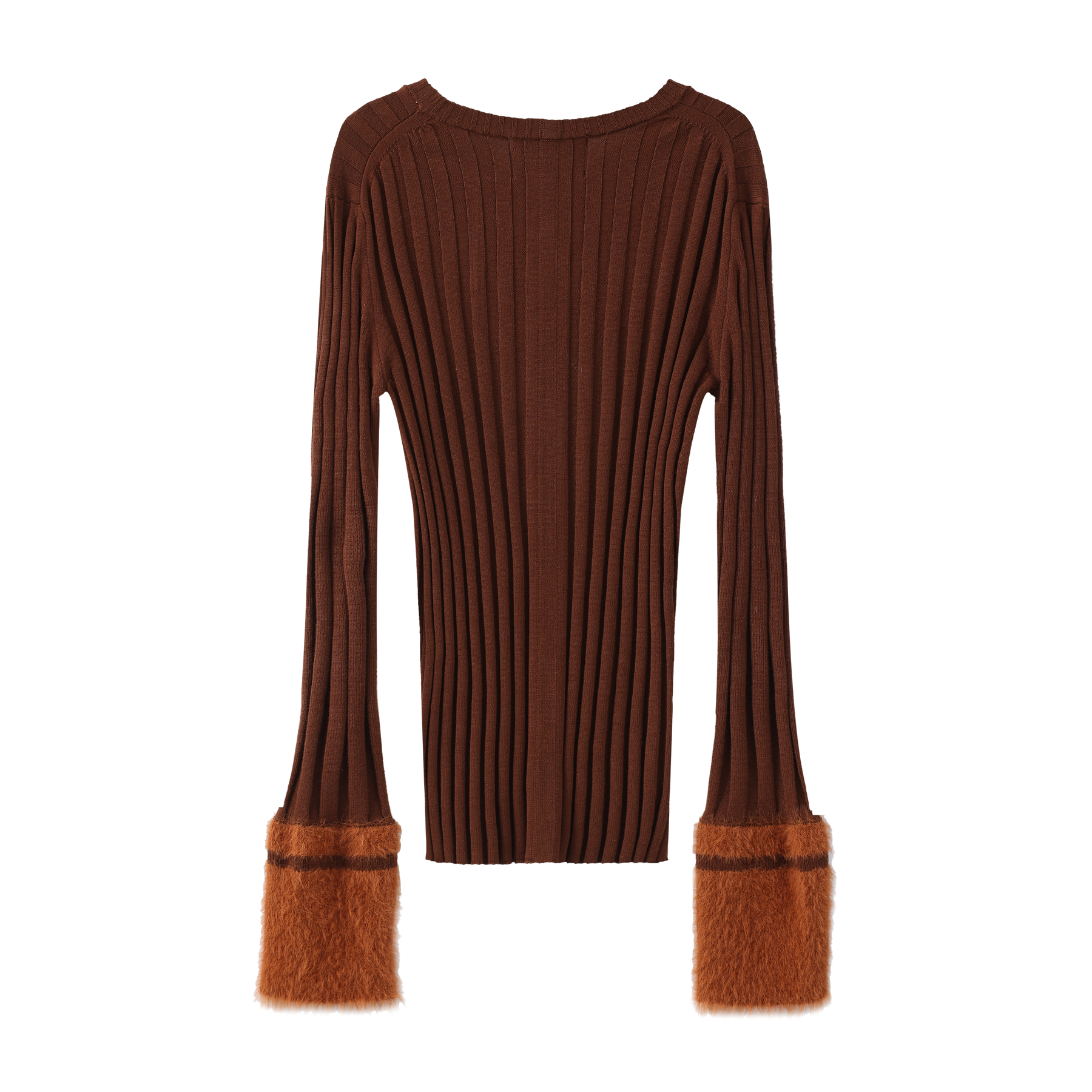 Fuzzy Sleeve Knit sweater - Brown