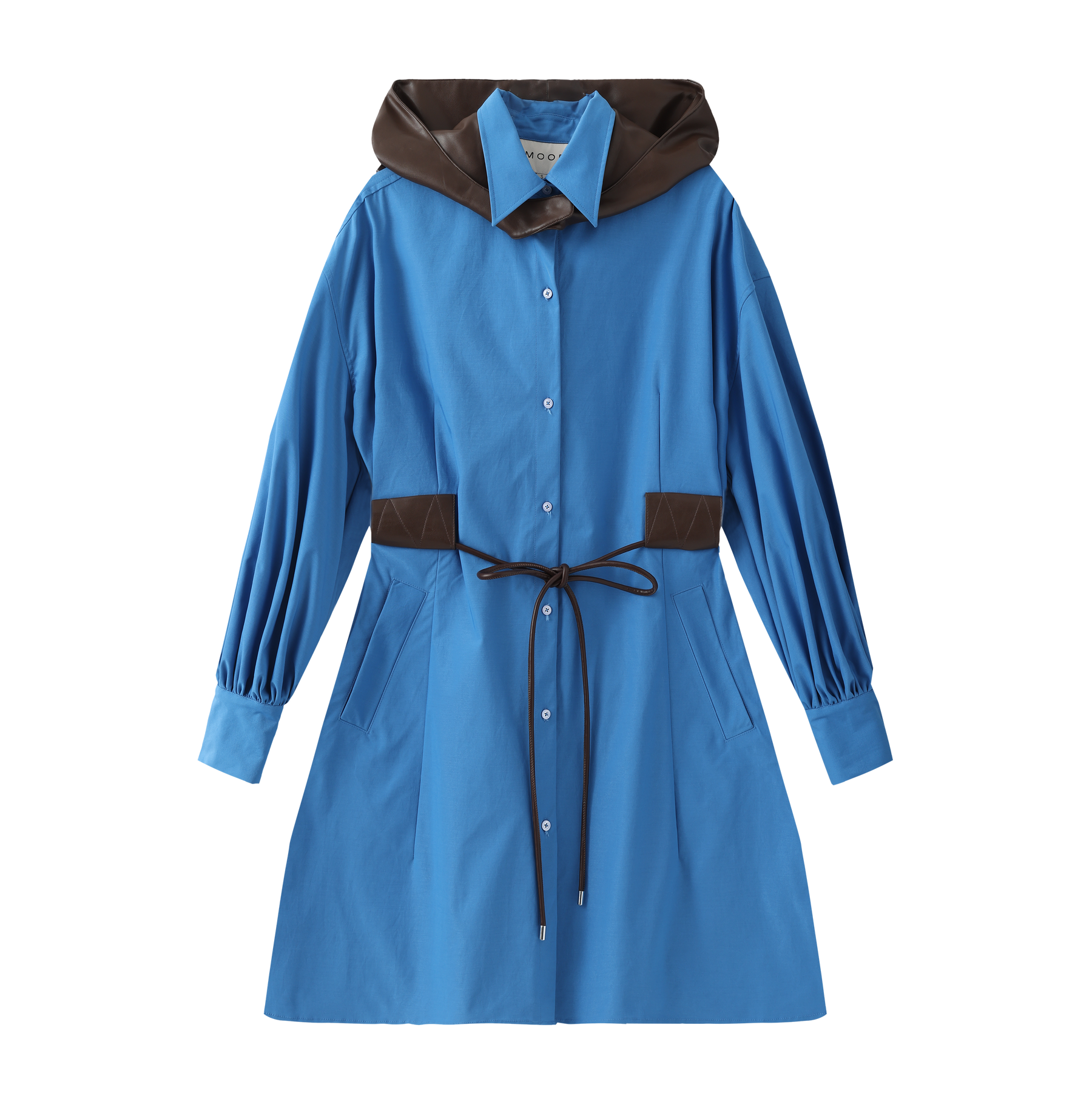 Detachable Hood Shirt Dress- Blue