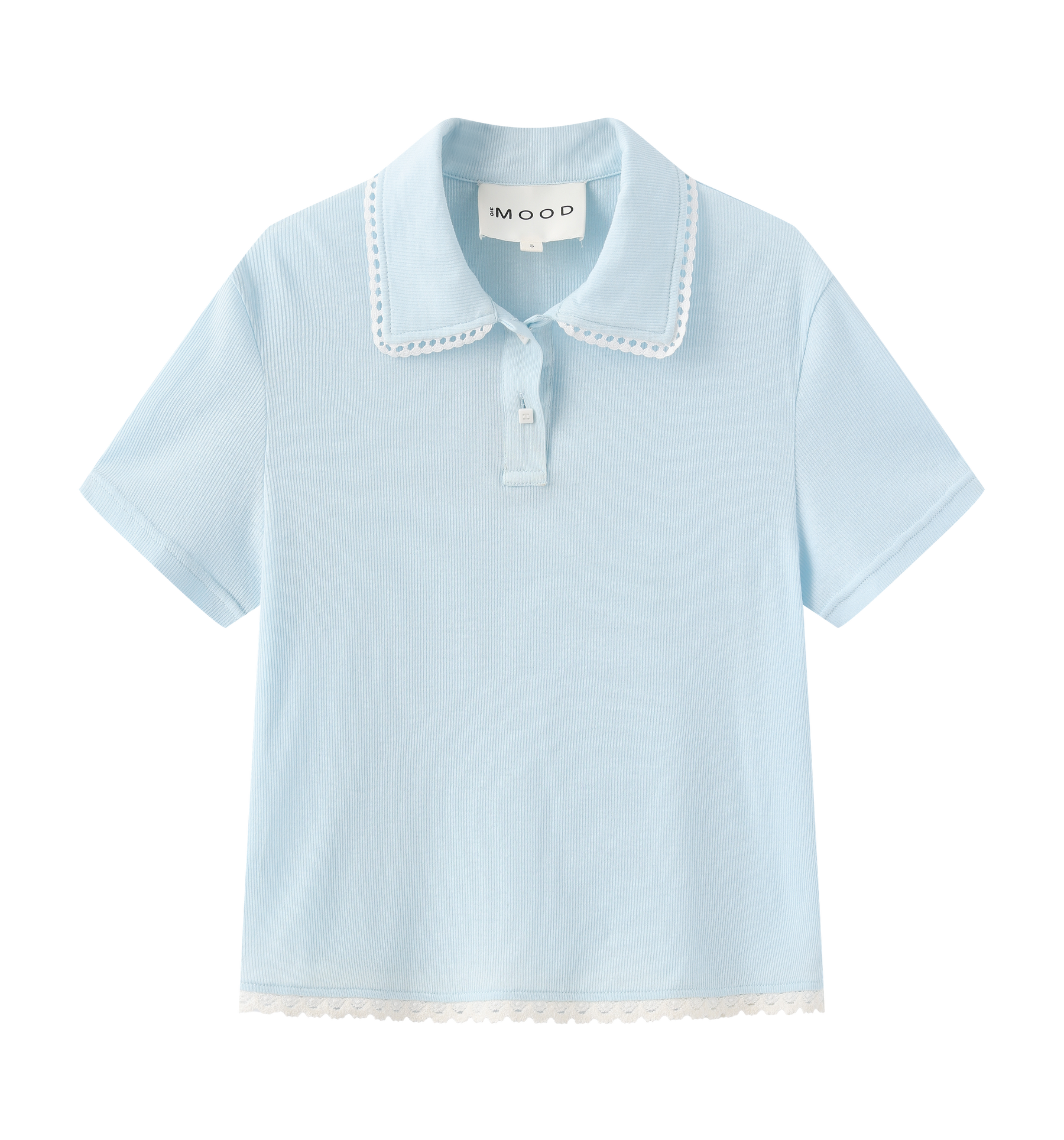 Scalloped Knit Collar Short-Sleeve Top - Blue