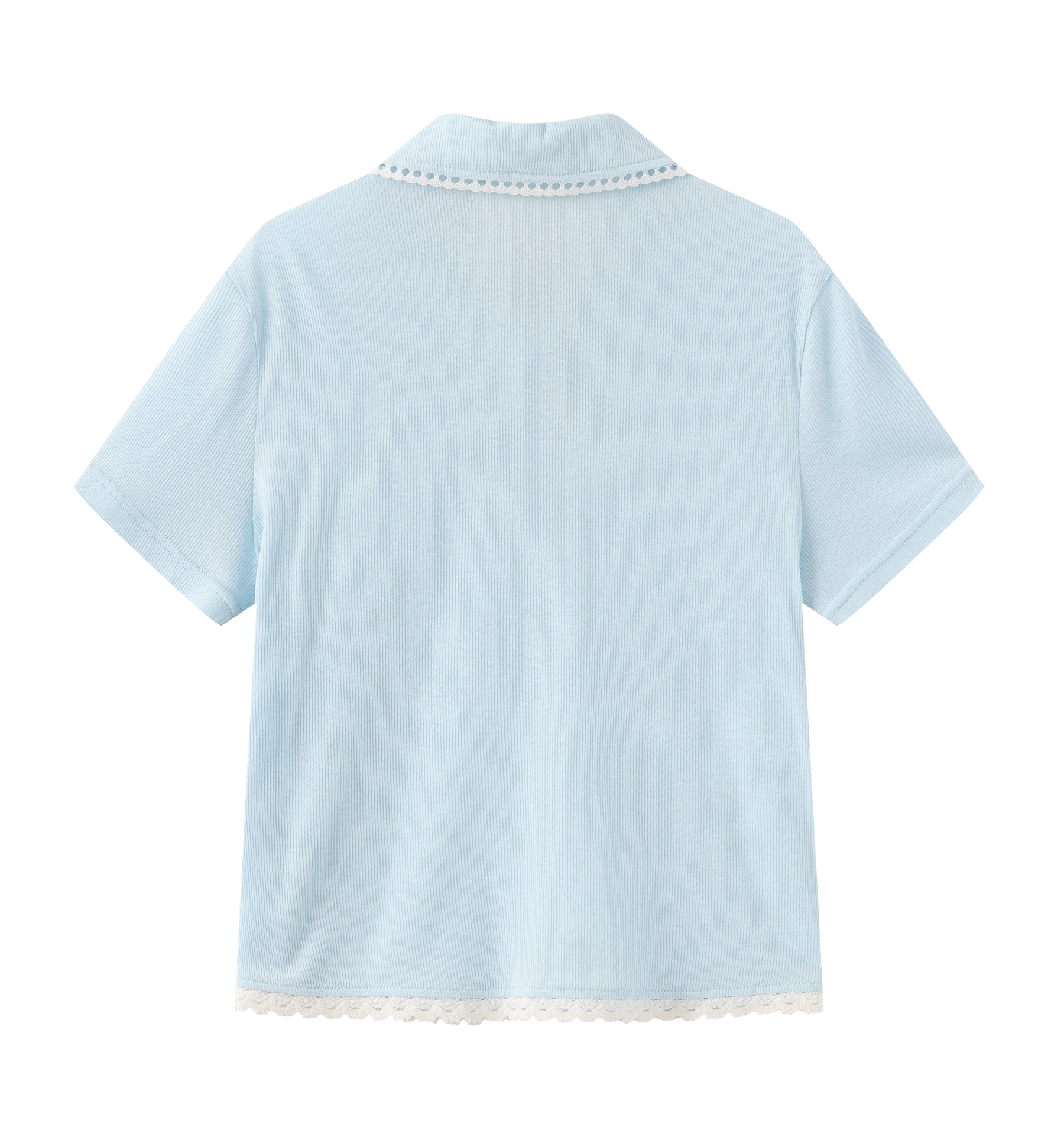 Scalloped Knit Collar Short-Sleeve Top - Blue