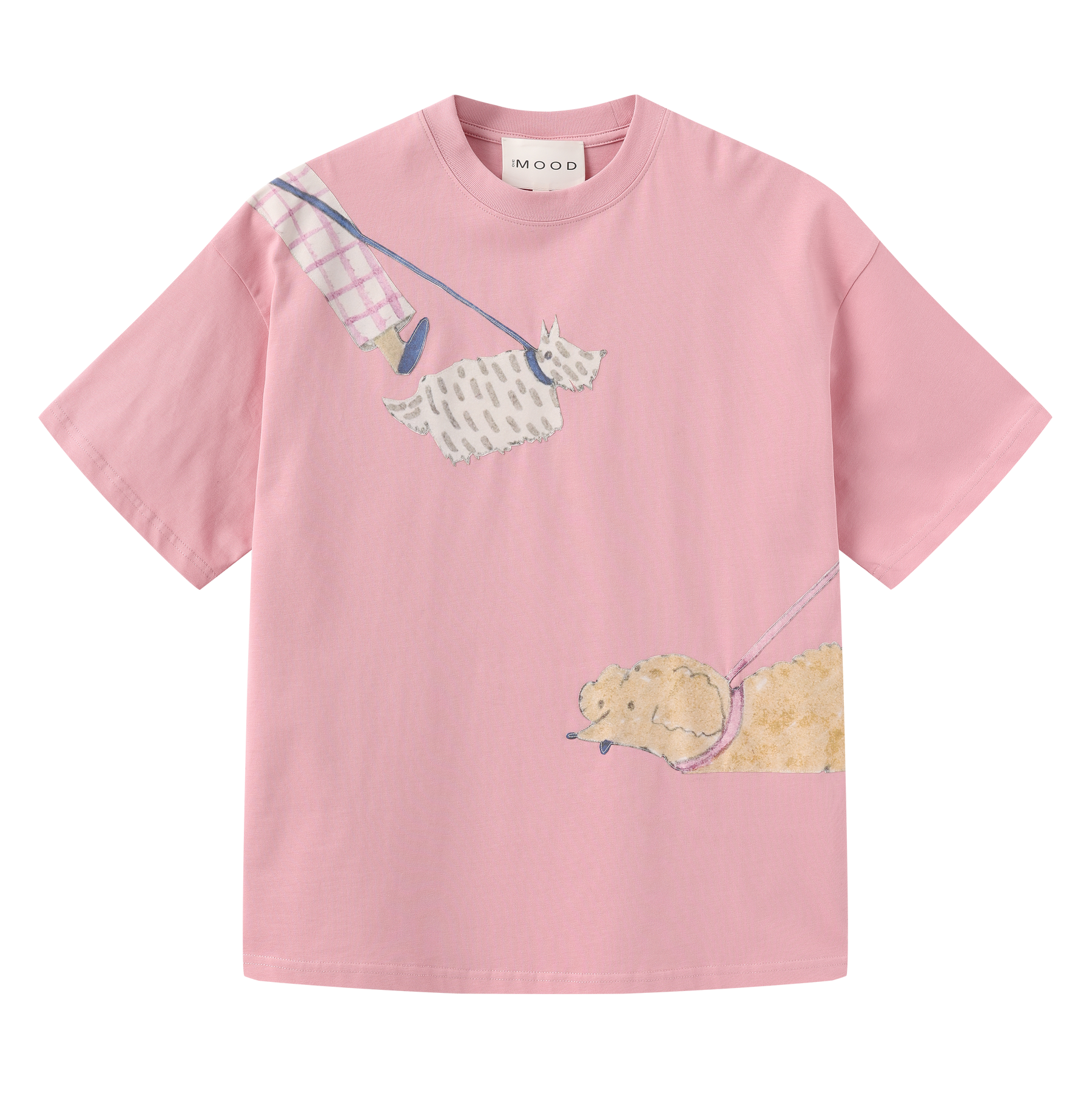 Dog Walking Patched Short-Sleeve T-shirt x Hannah Van Der Weide- Pink
