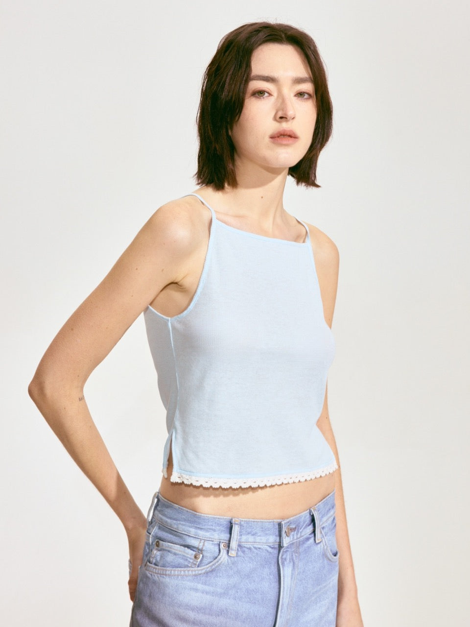 Scalloped Knit Camisole - Blue