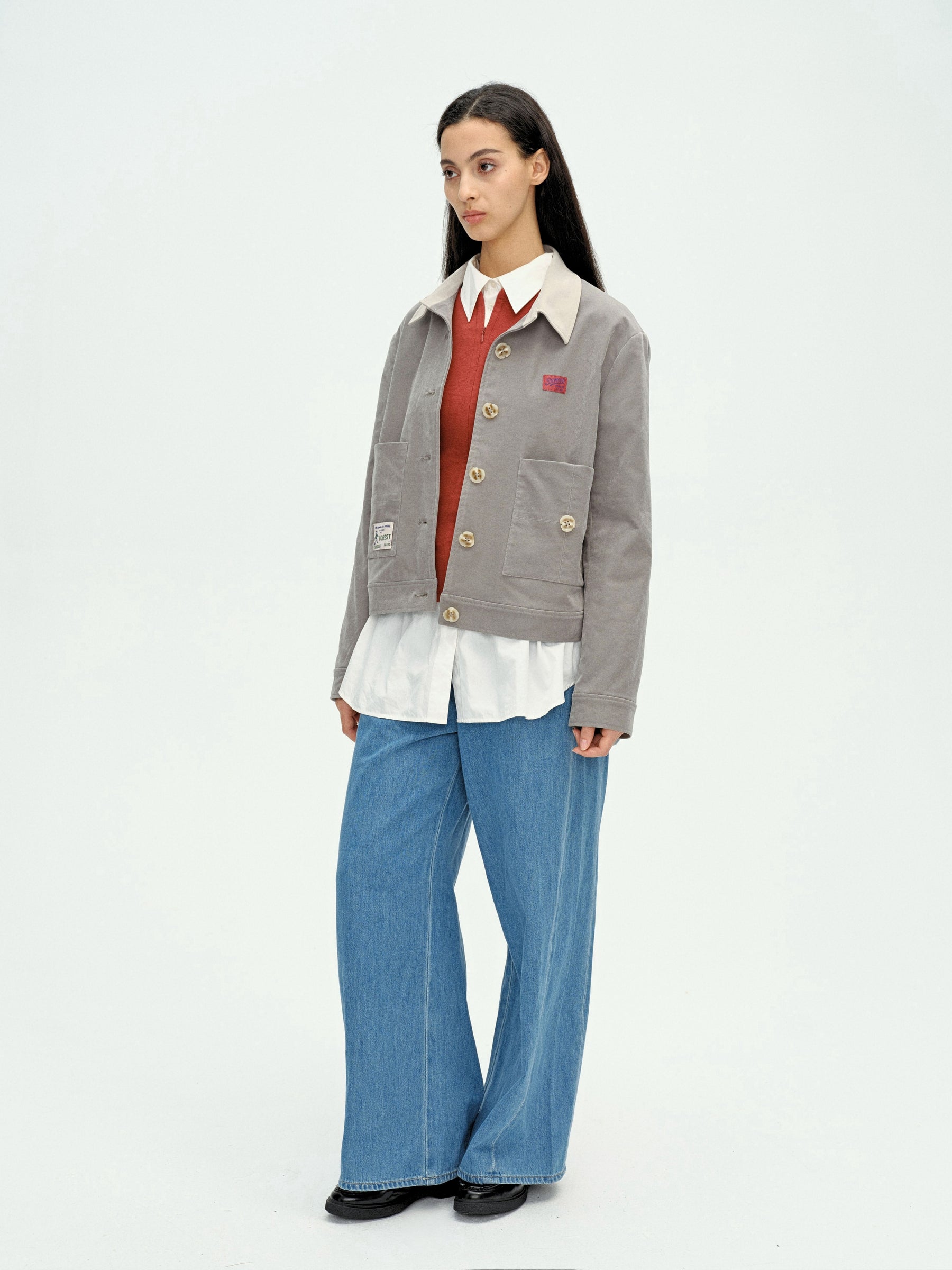Appliqué Boxy Short Jacket Grey