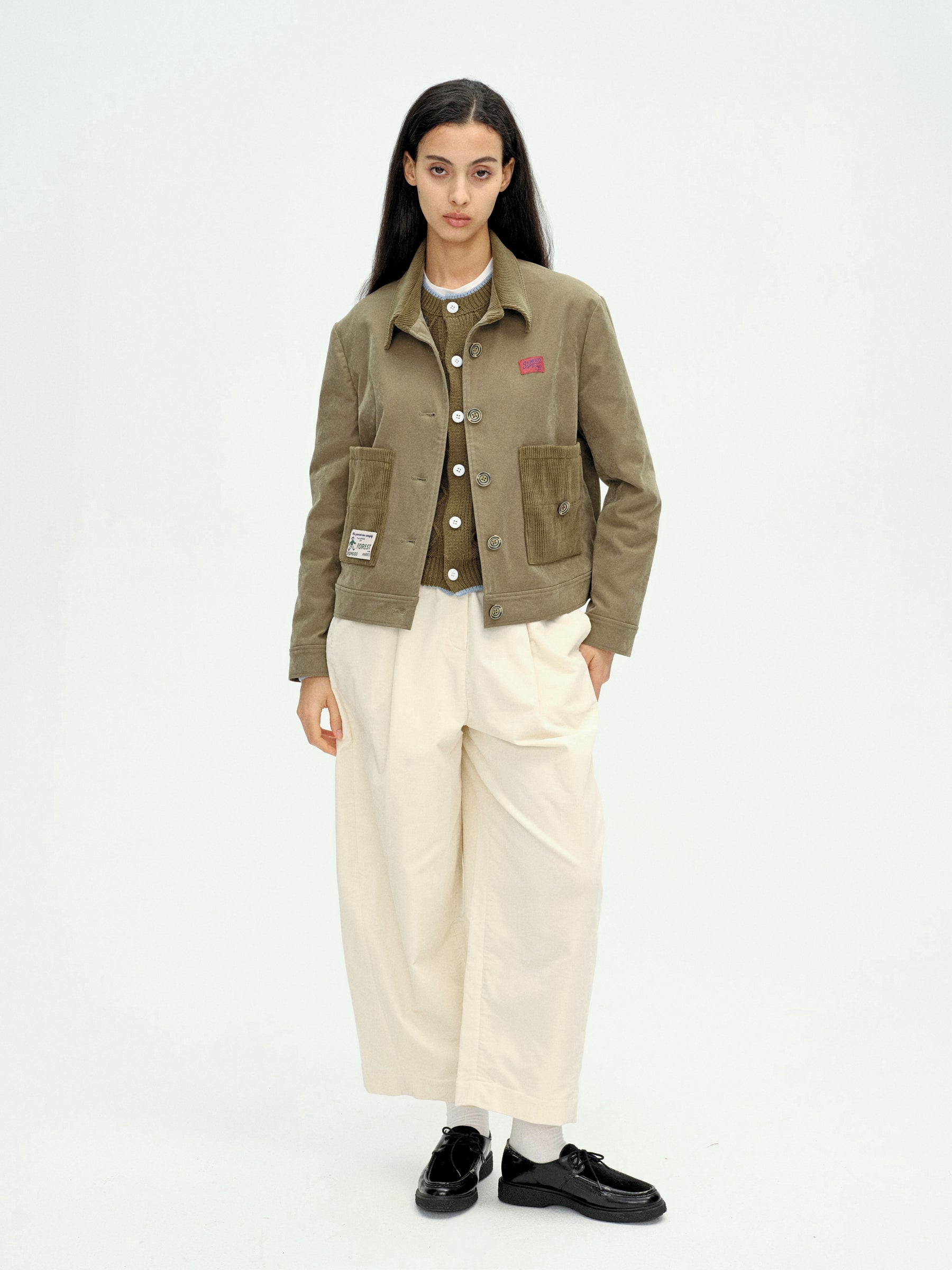 Appliqué Boxy Short Jacket Green