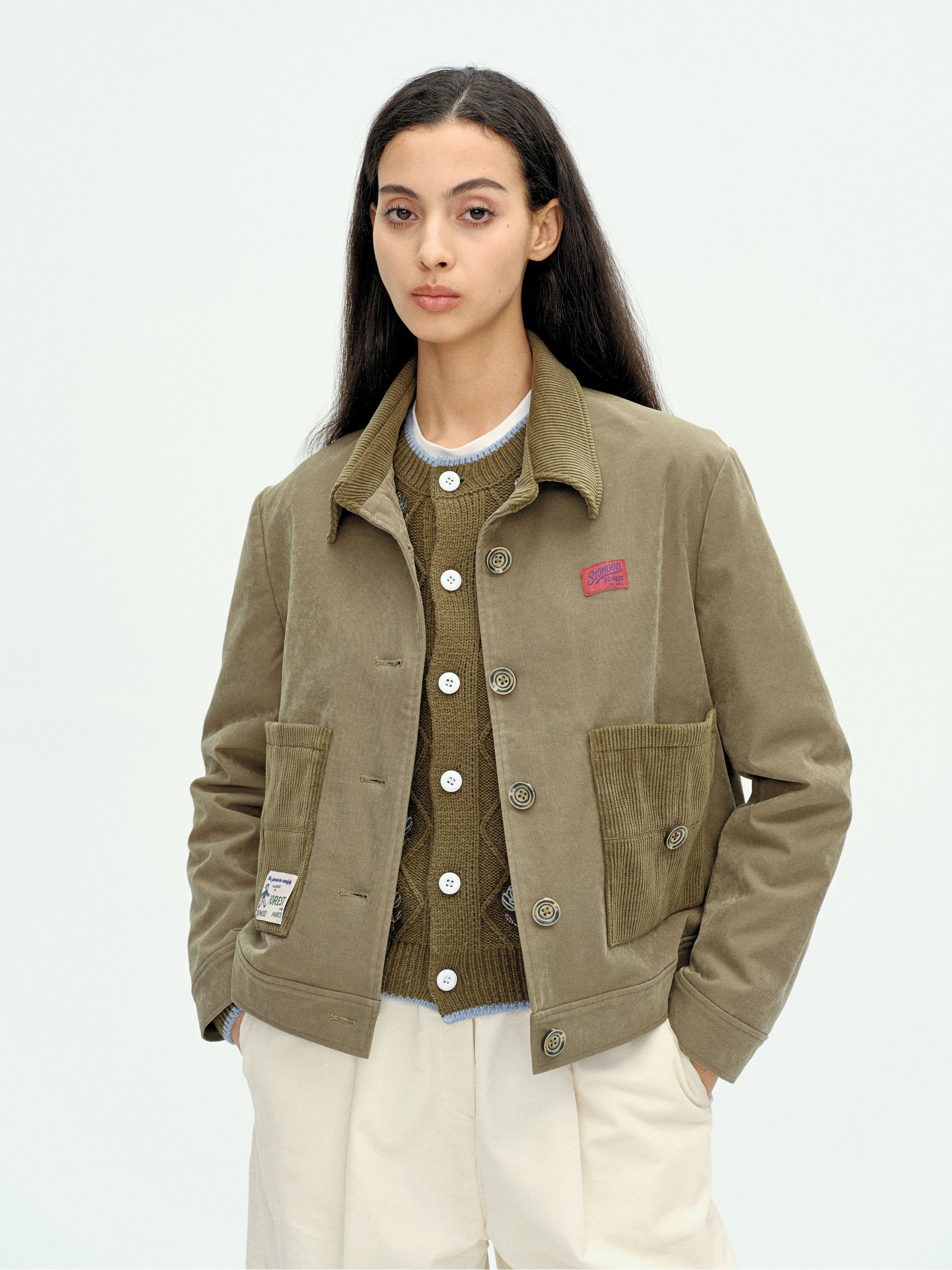 Appliqué Boxy Short Jacket Green
