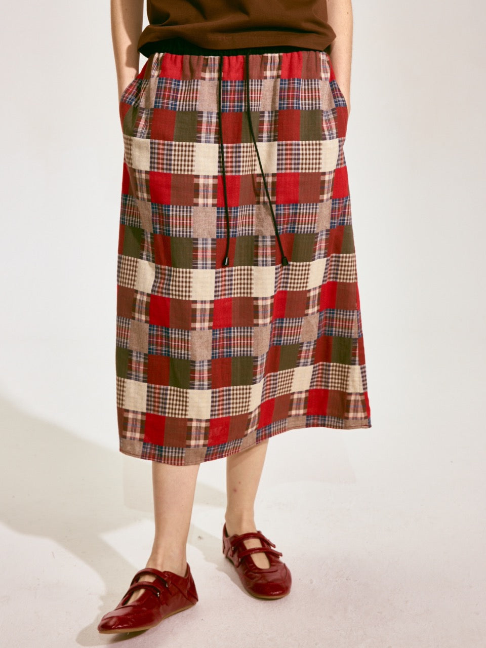 Patchwork Plaid Lace-Up Skirt