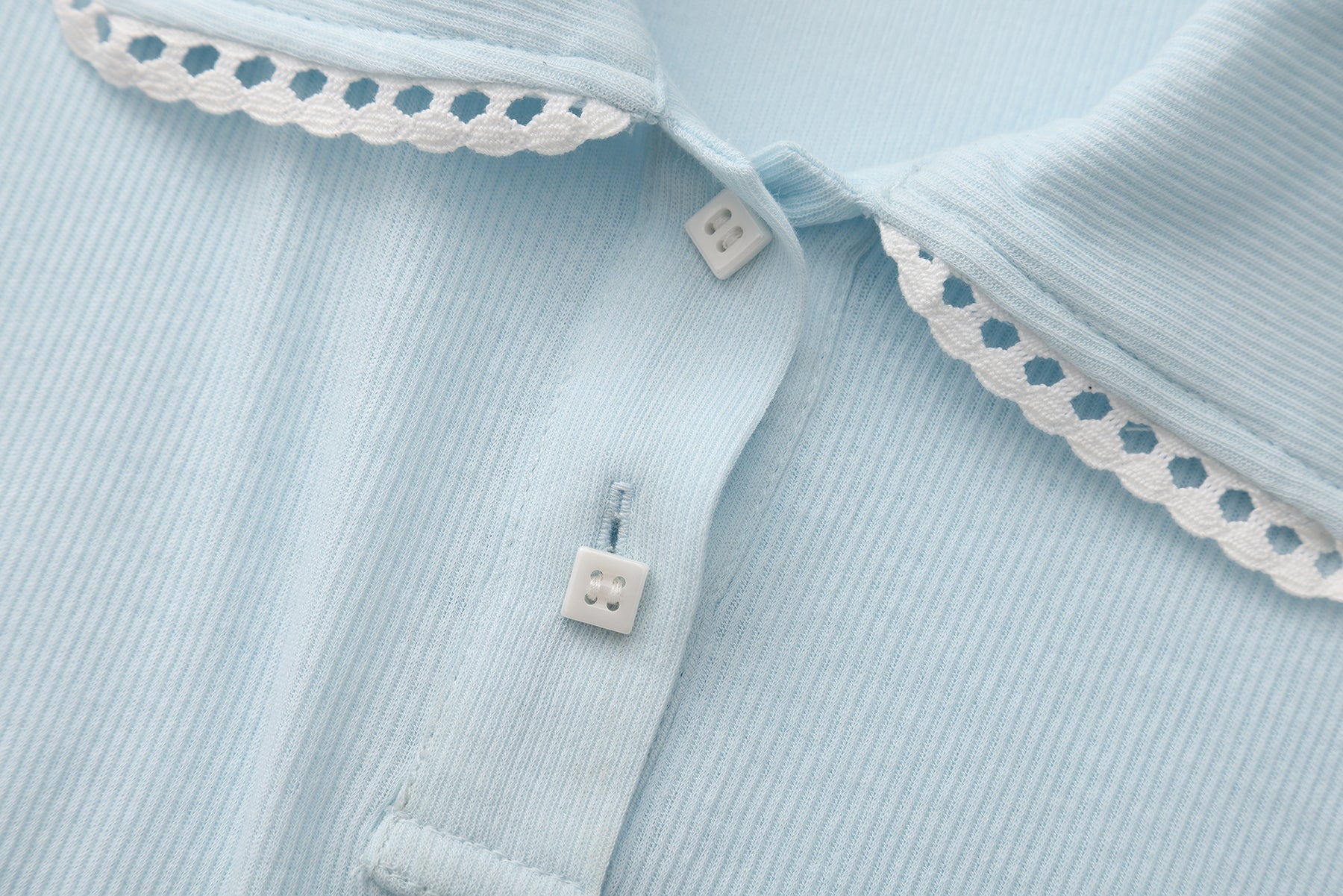 Scalloped Knit Collar Short-Sleeve Top - Blue