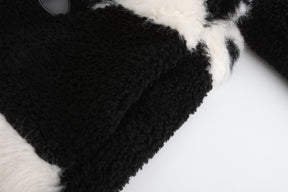Cow Print Teddy Shearling Duffle Coat - Black