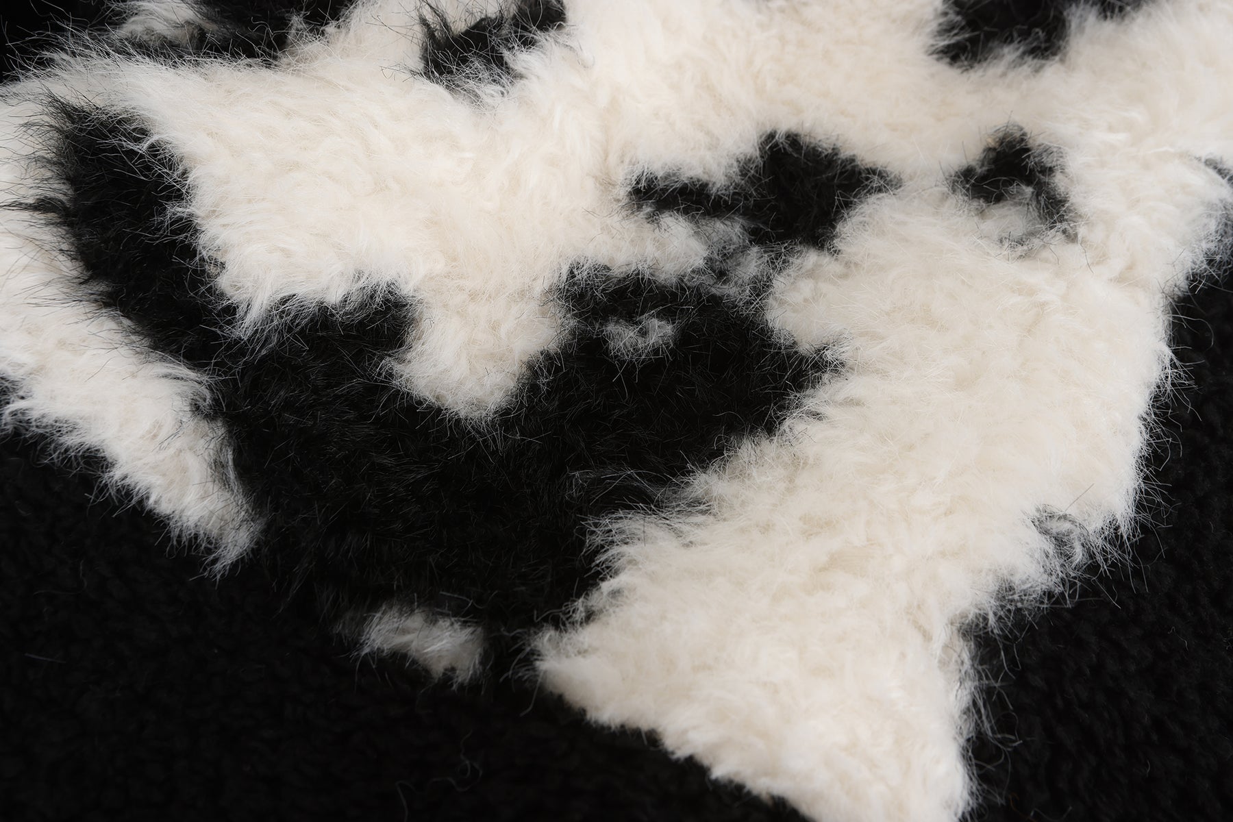 Cow Print Teddy Shearling Duffle Coat - Black