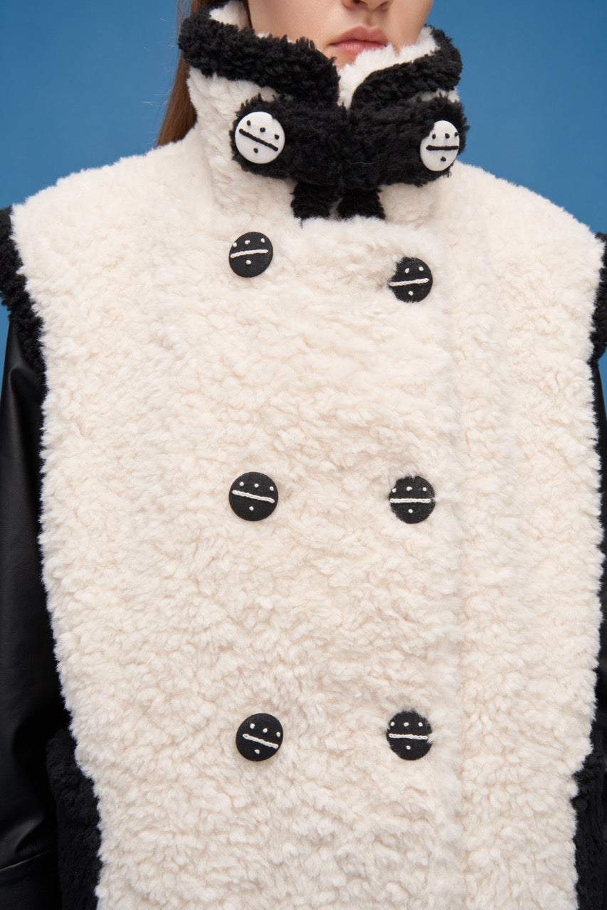 Color Block Teddy Vest_White Black- Sample