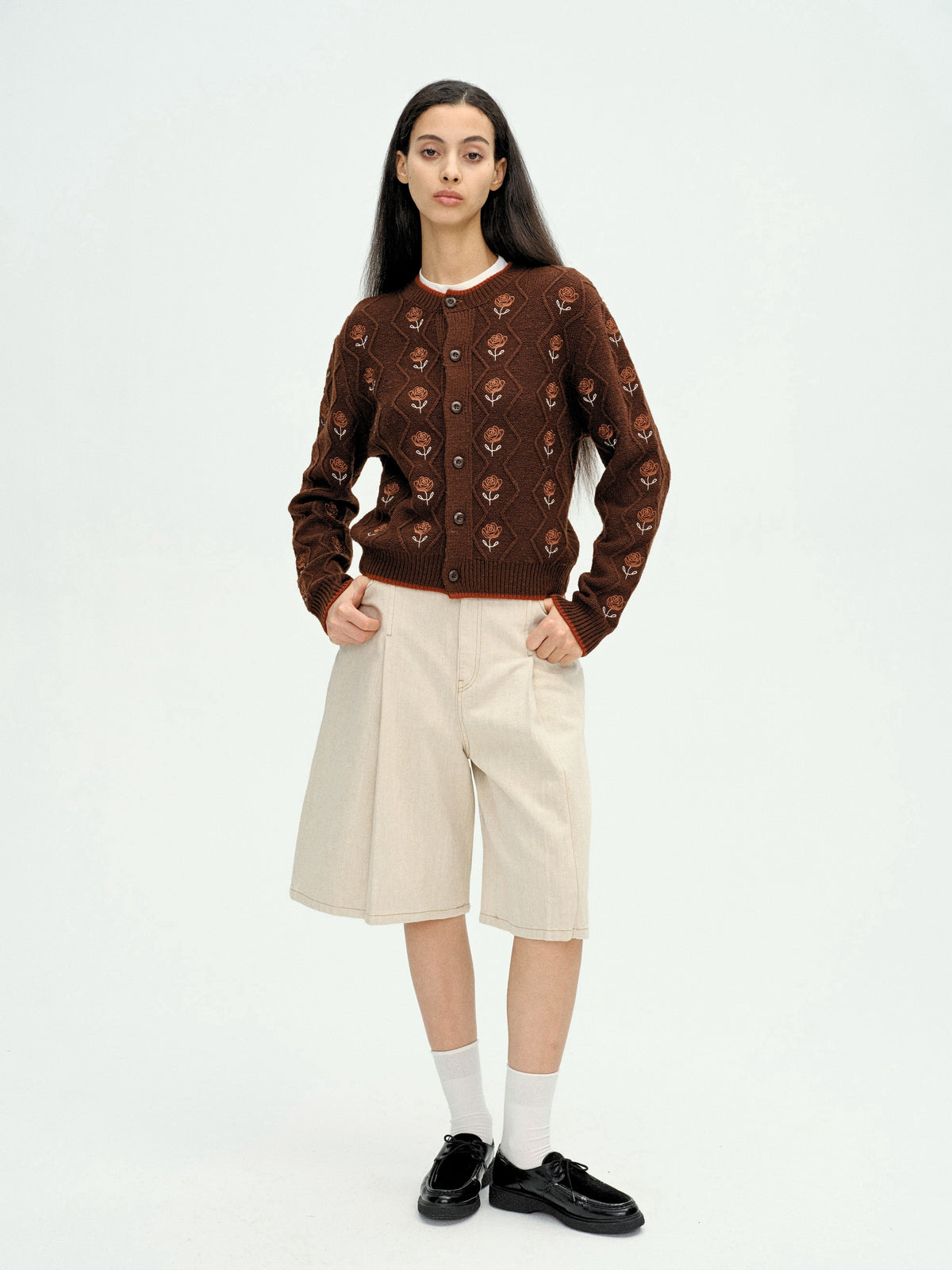 Rose Garden Knit Cardigan Brown