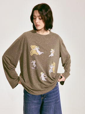 Bear with Angel Long Sleeve Linen Tee 2 colors