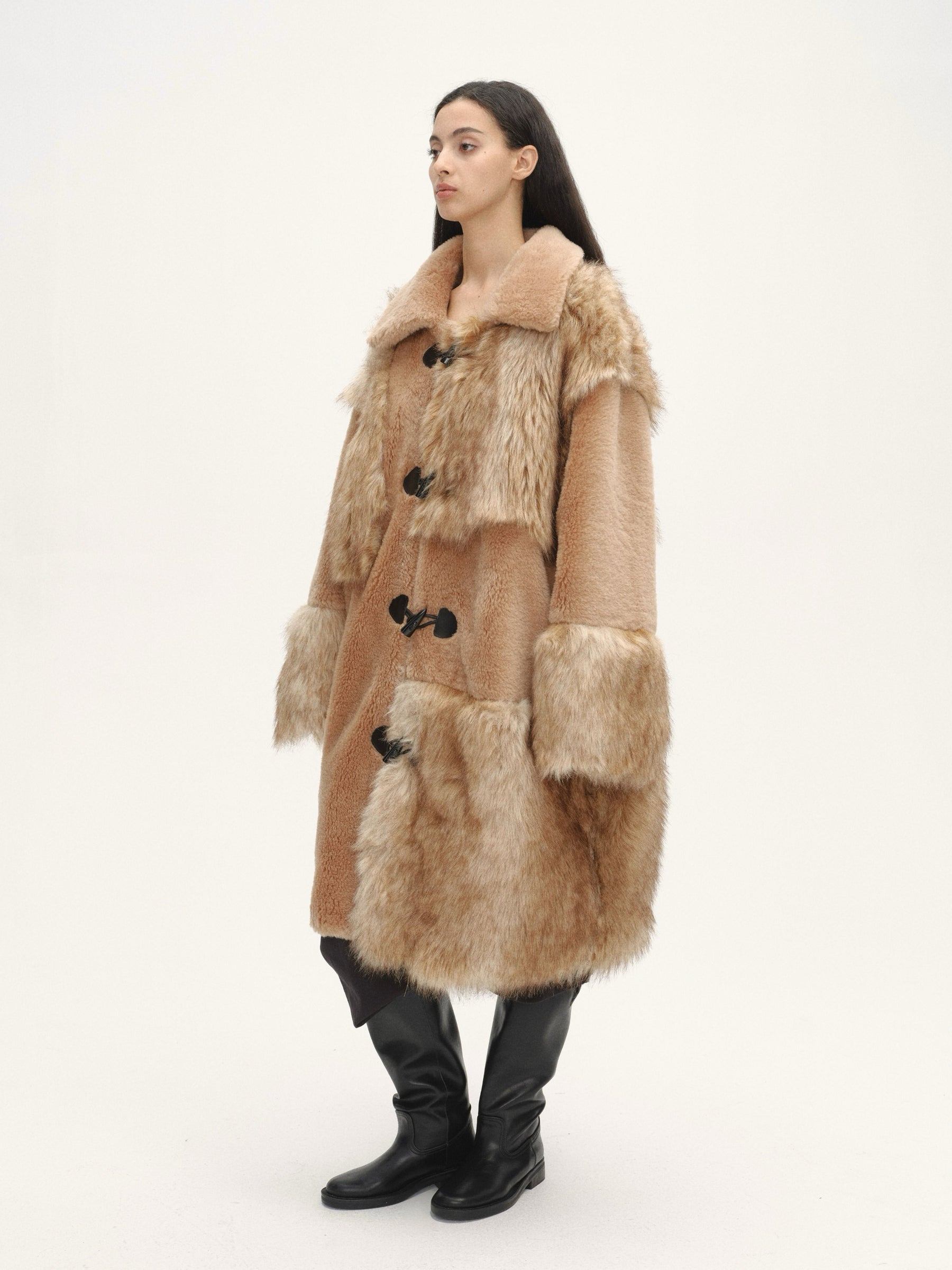 Patchwork Teddy Long Coat